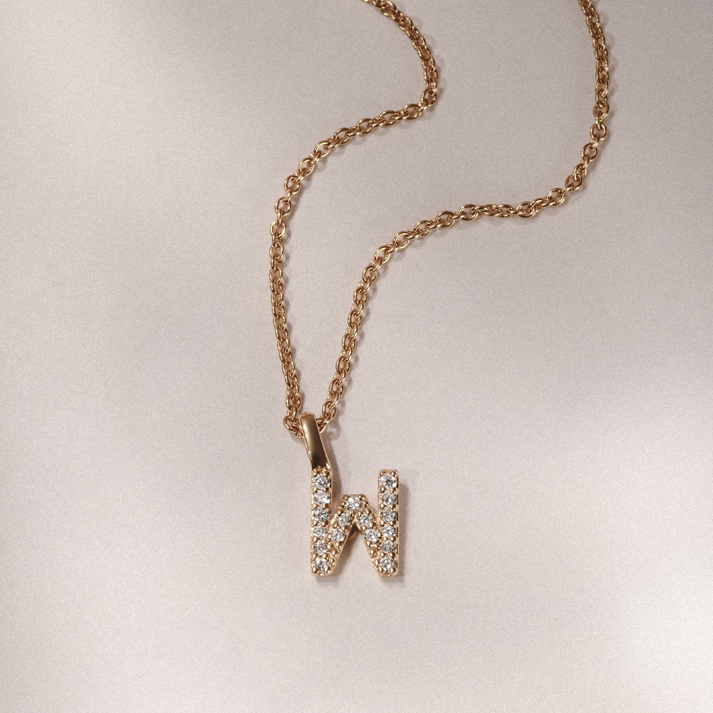 Initial Love Letter Initial W Lab Diamond Necklace set in 9K Yellow Gold
