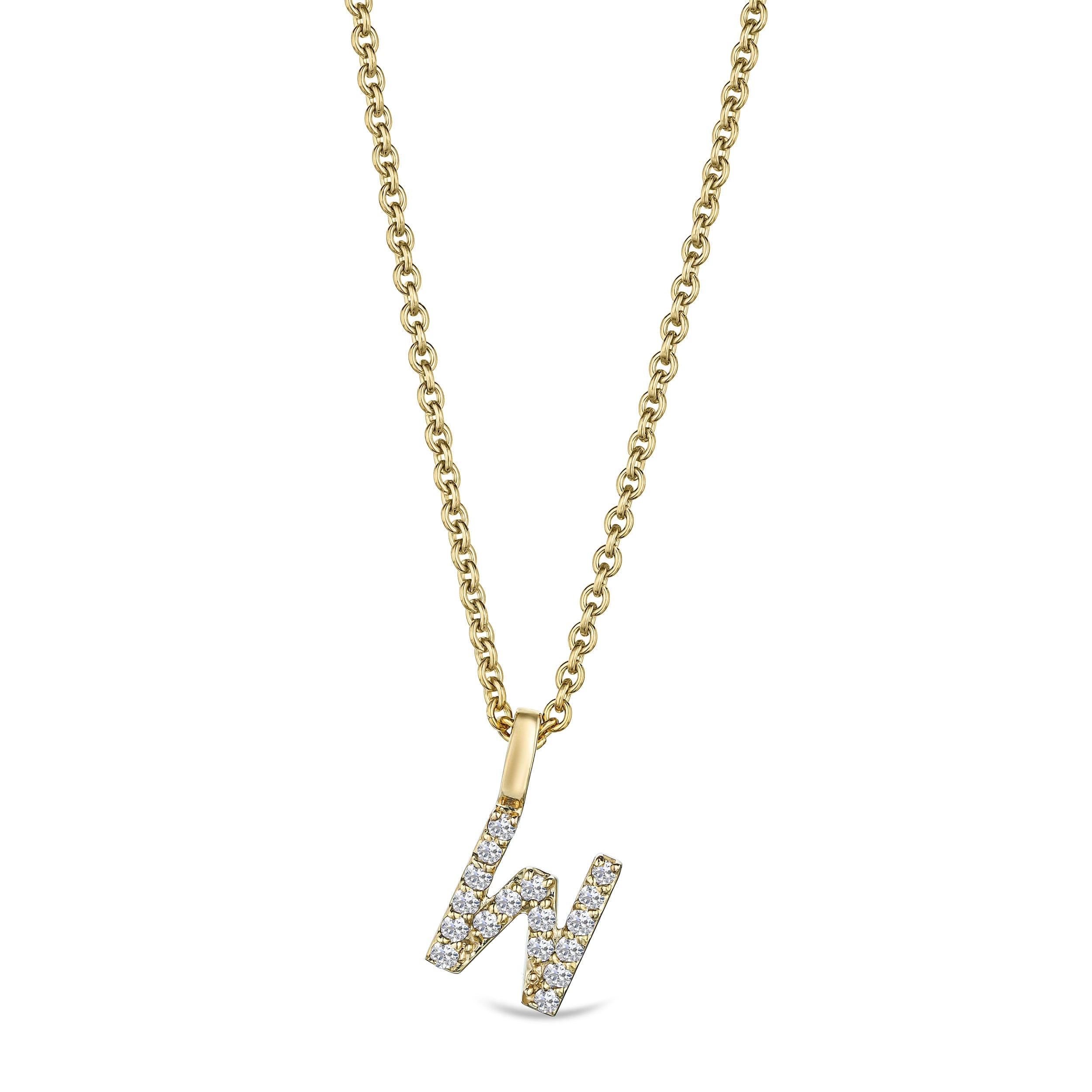 Initial Love Letter Initial W Lab Diamond Necklace set in 9K Yellow Gold