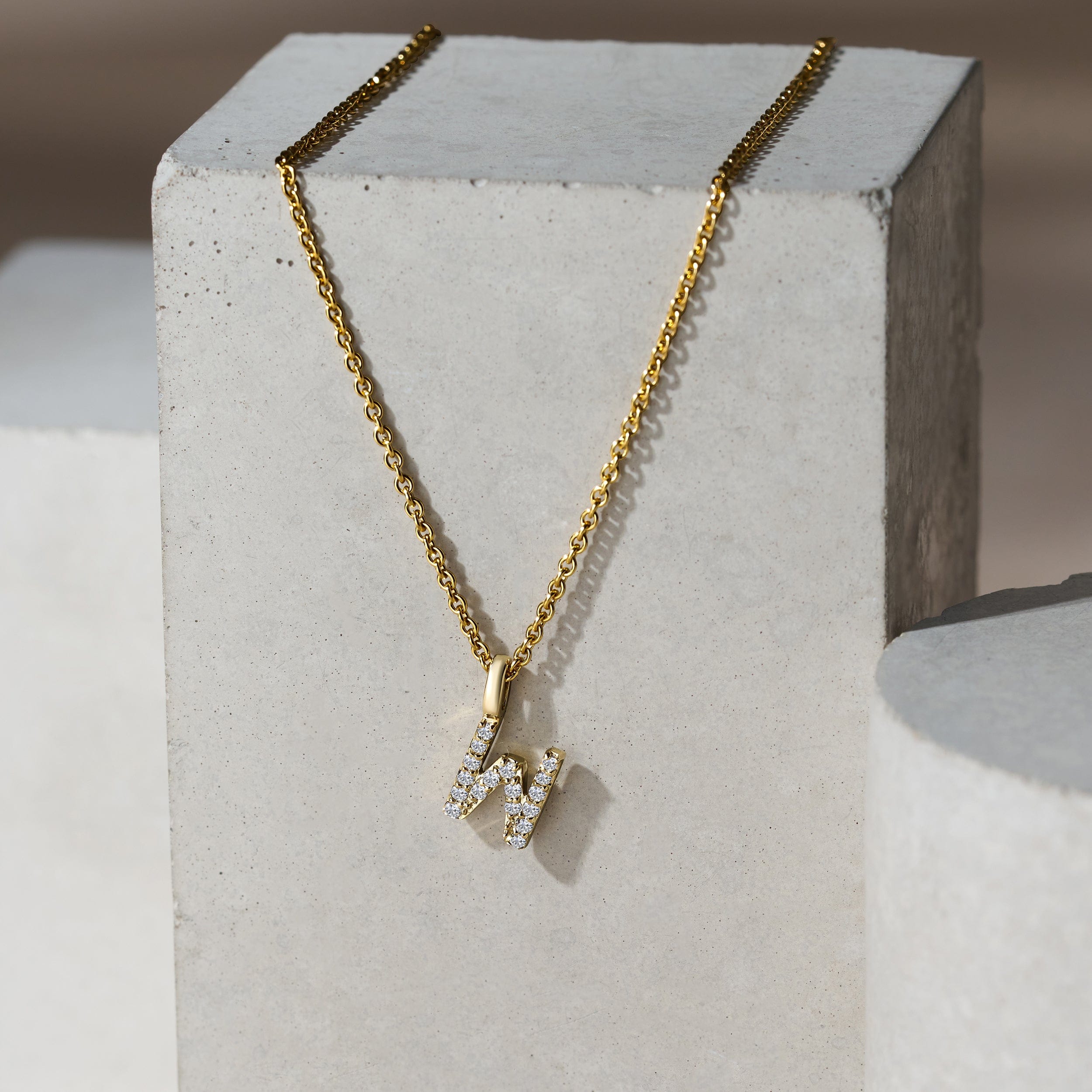 Initial Love Letter Initial W Lab Diamond Necklace set in 9K Yellow Gold