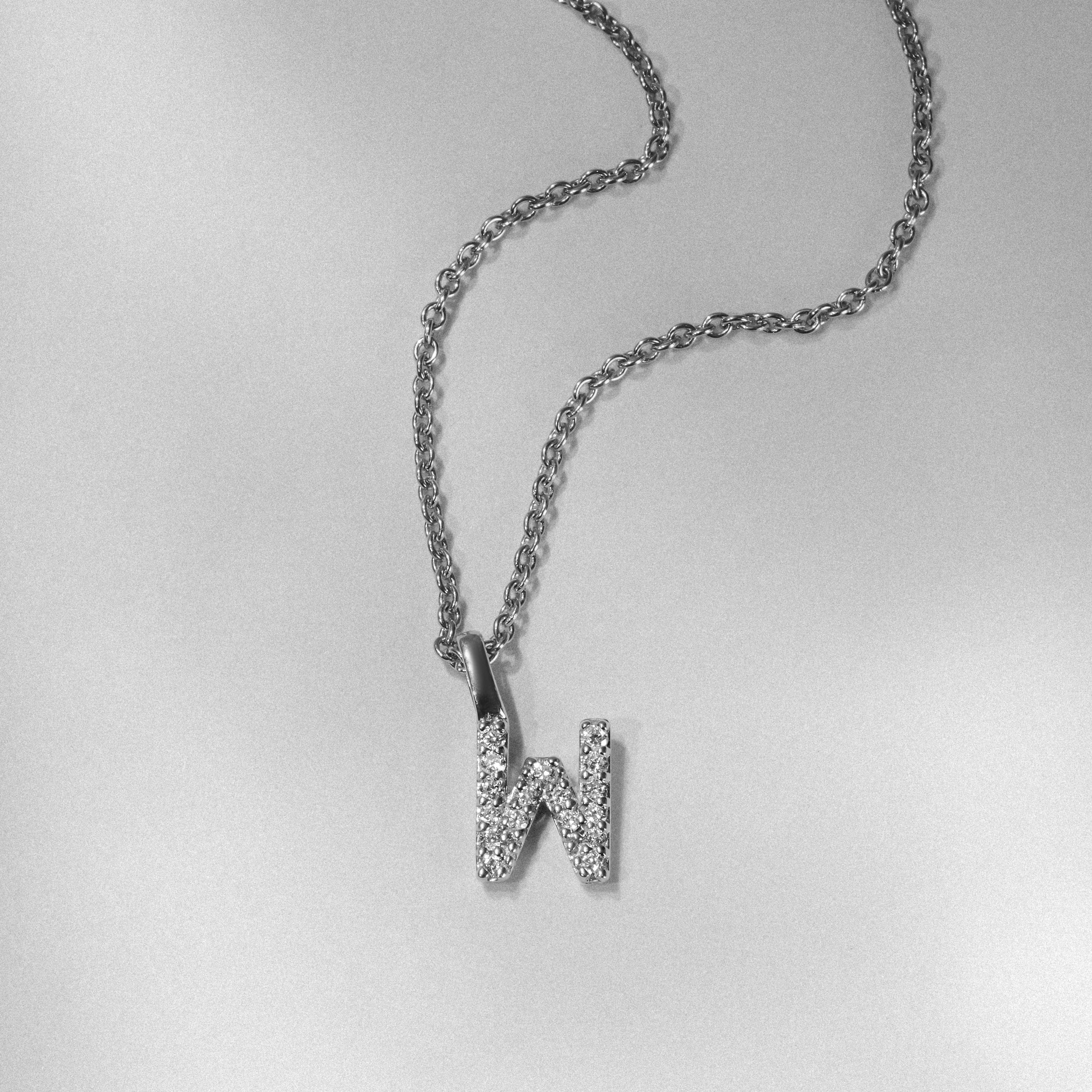 Initial Love Letter Initial W Lab Diamond Necklace set in 9K White Gold