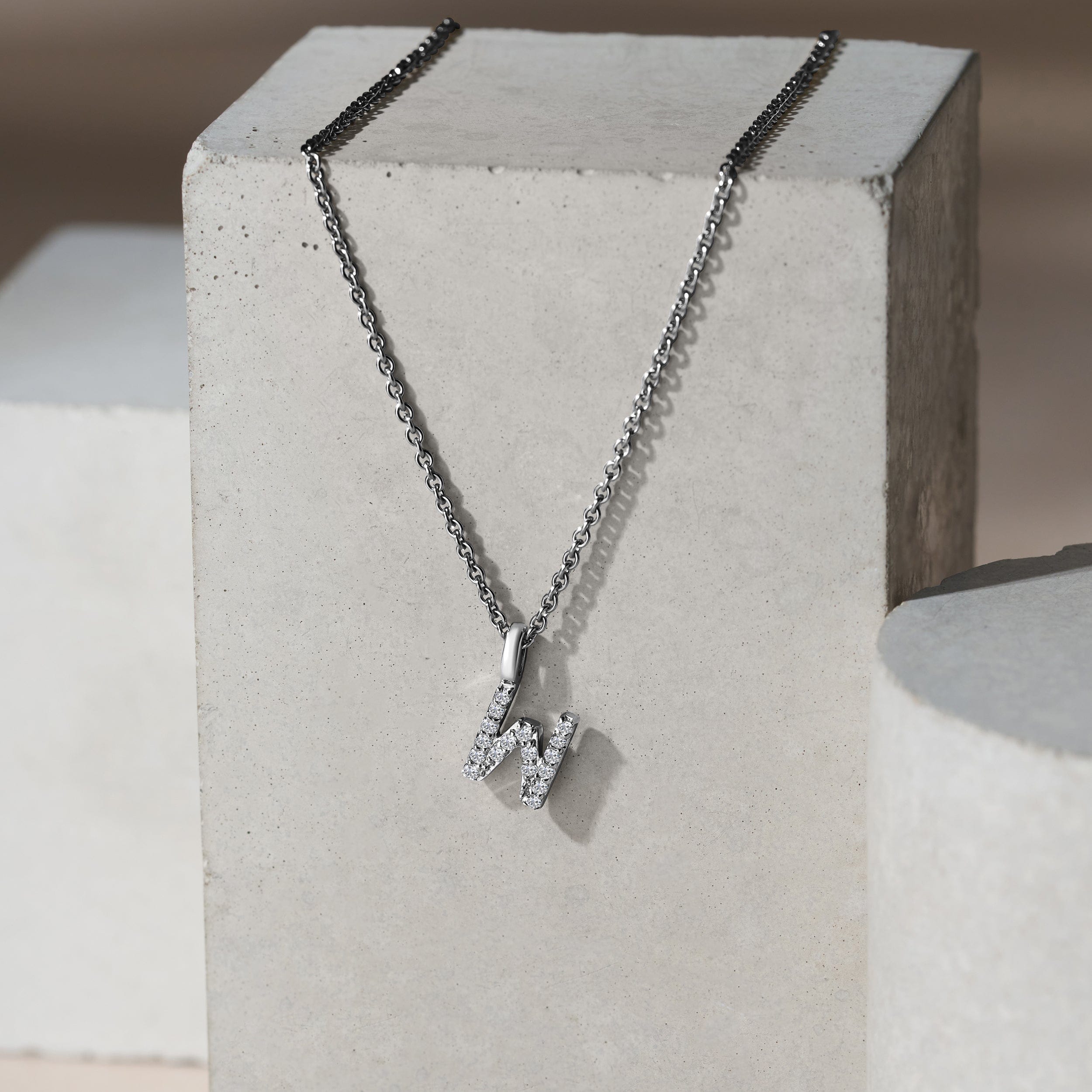 Initial Love Letter Initial W Lab Diamond Necklace set in 9K White Gold