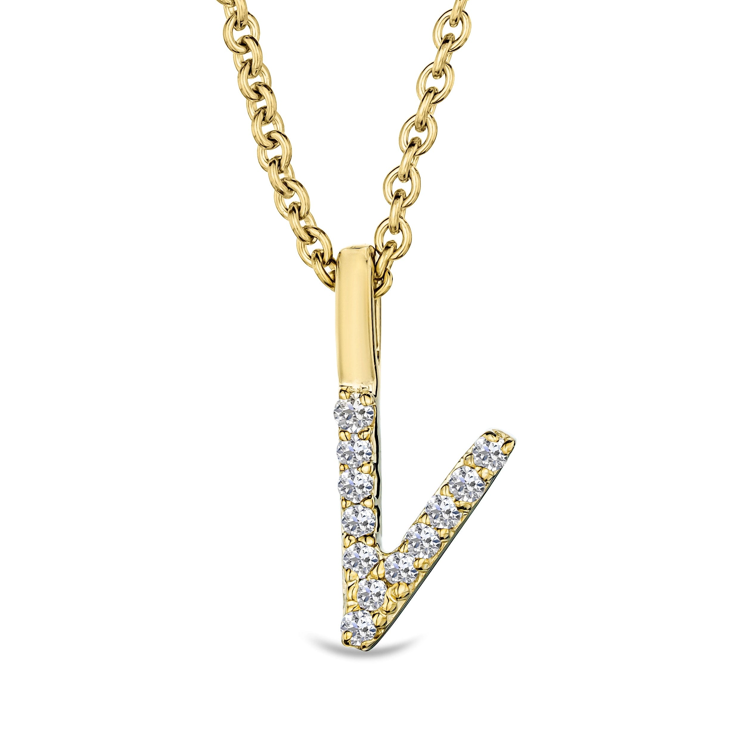 Initial Love Letter Initial V Lab Diamond Necklace set in 9K Yellow Gold