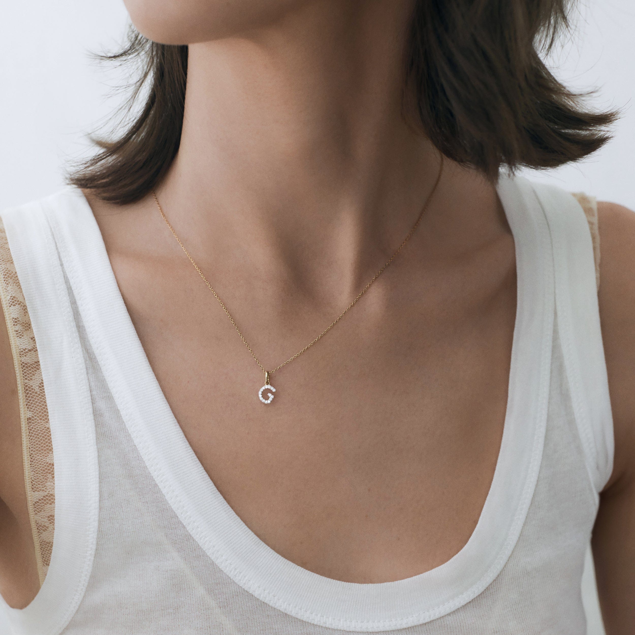 Initial Love Letter Initial V Lab Diamond Necklace set in 9K Yellow Gold
