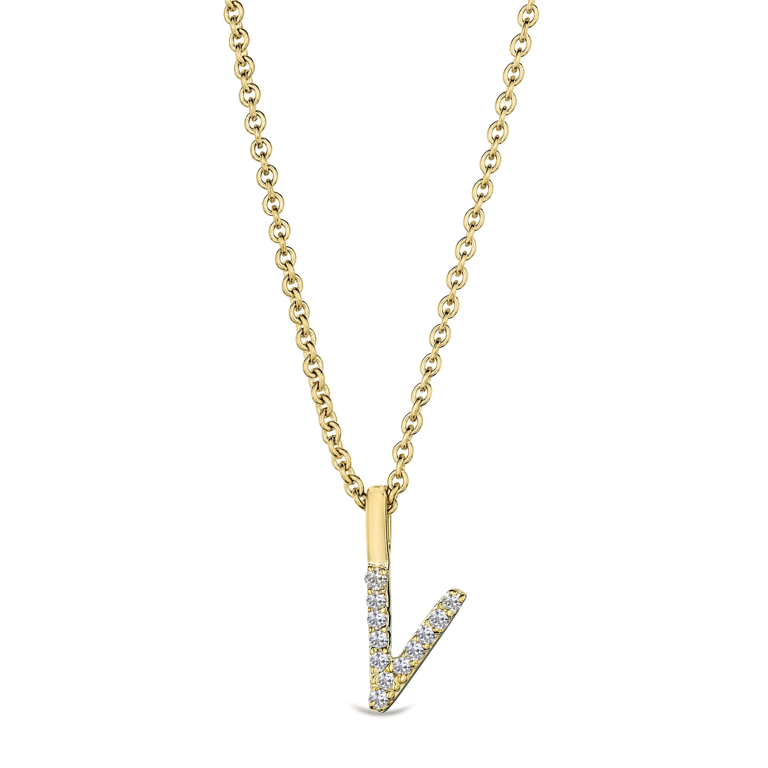 Initial Love Letter Initial V Lab Diamond Necklace set in 9K Yellow Gold