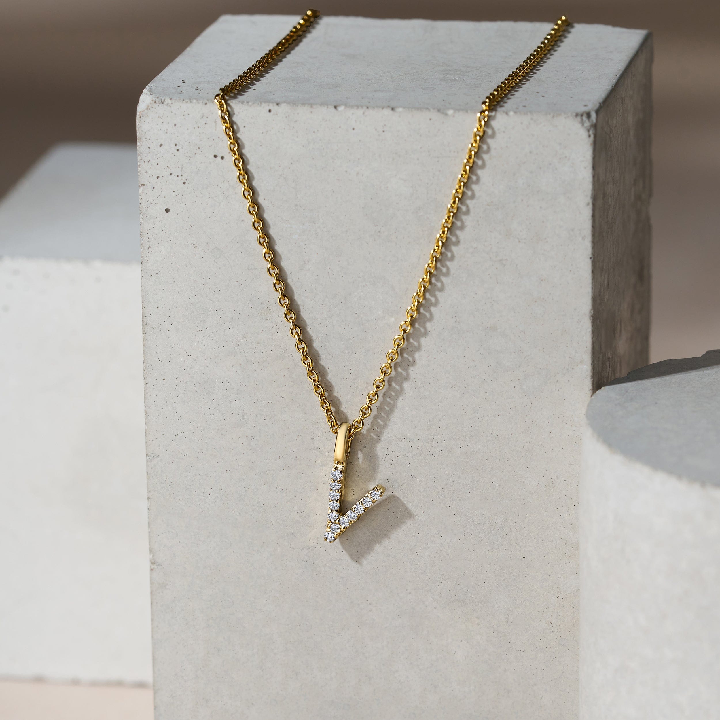 Initial Love Letter Initial V Lab Diamond Necklace set in 9K Yellow Gold