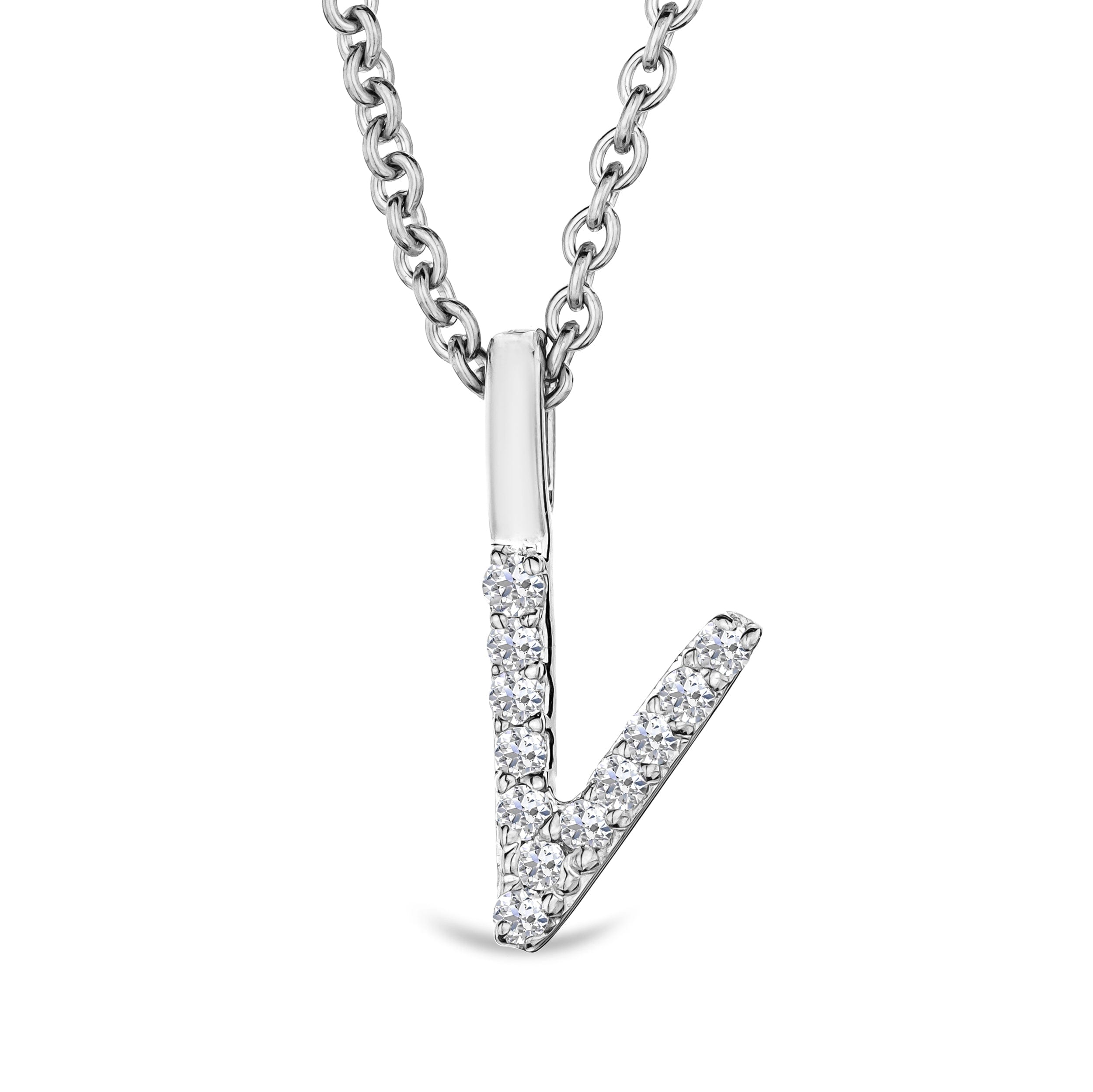 Initial Love Letter Initial V Lab Diamond Necklace set in 9K White Gold