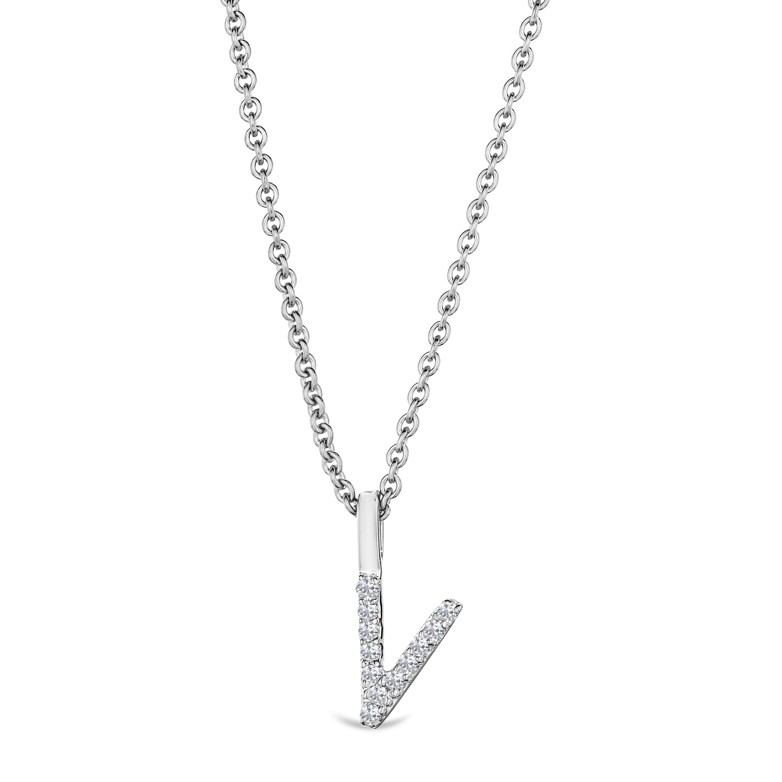 Initial Love Letter Initial V Lab Diamond Necklace set in 9K White Gold