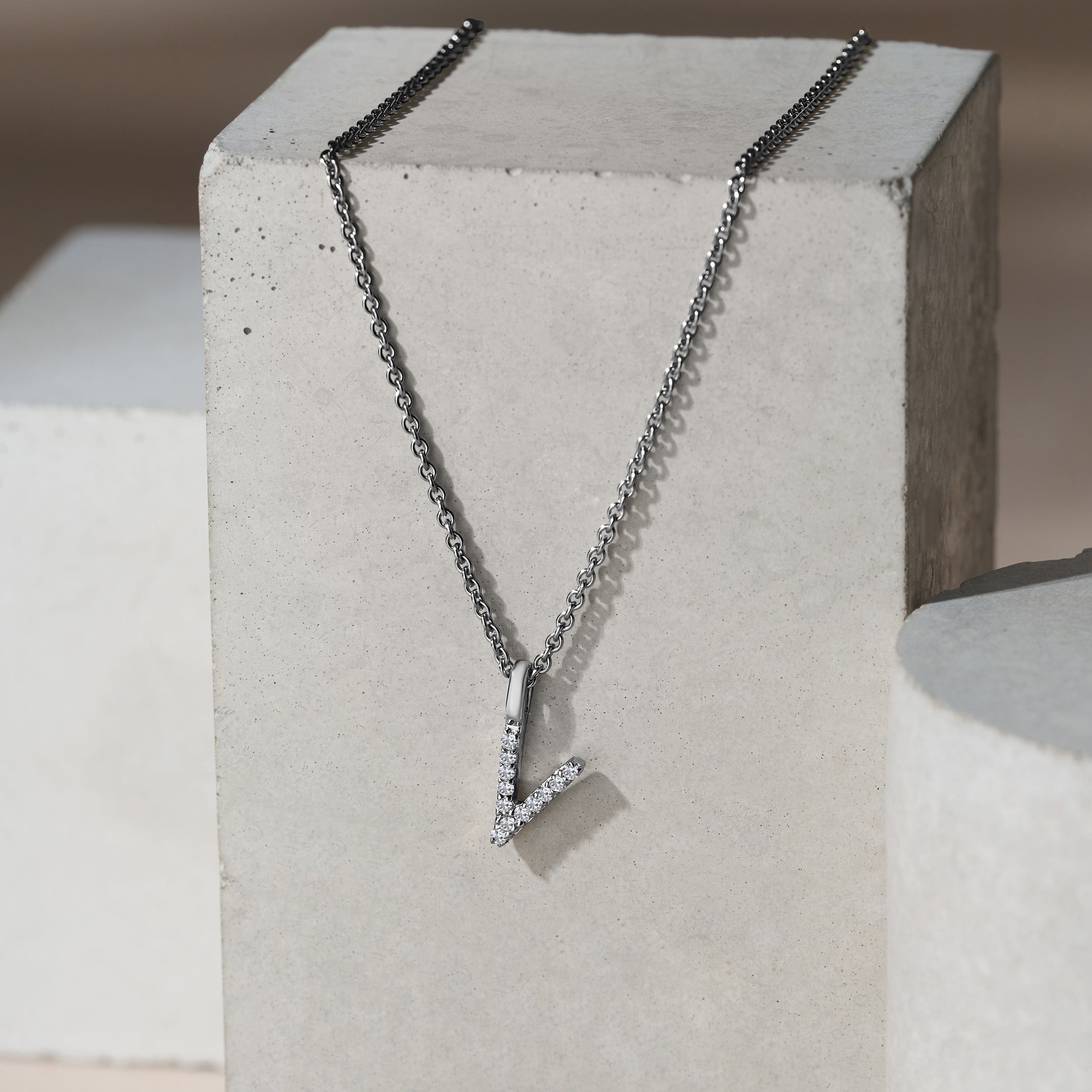 Initial Love Letter Initial V Lab Diamond Necklace set in 9K White Gold