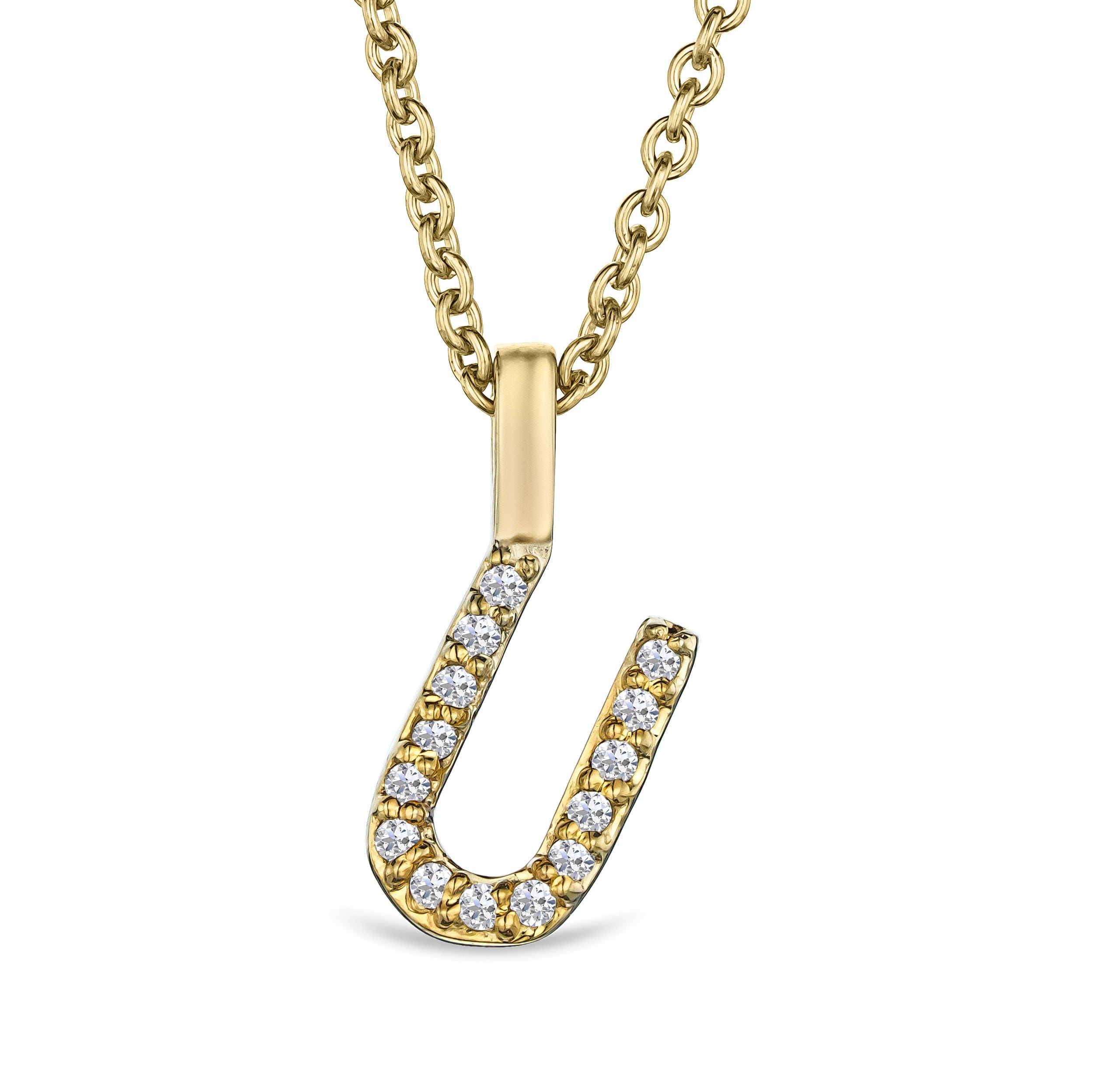 Initial Love Letter Initial U Lab Diamond Necklace set in 9K Yellow Gold
