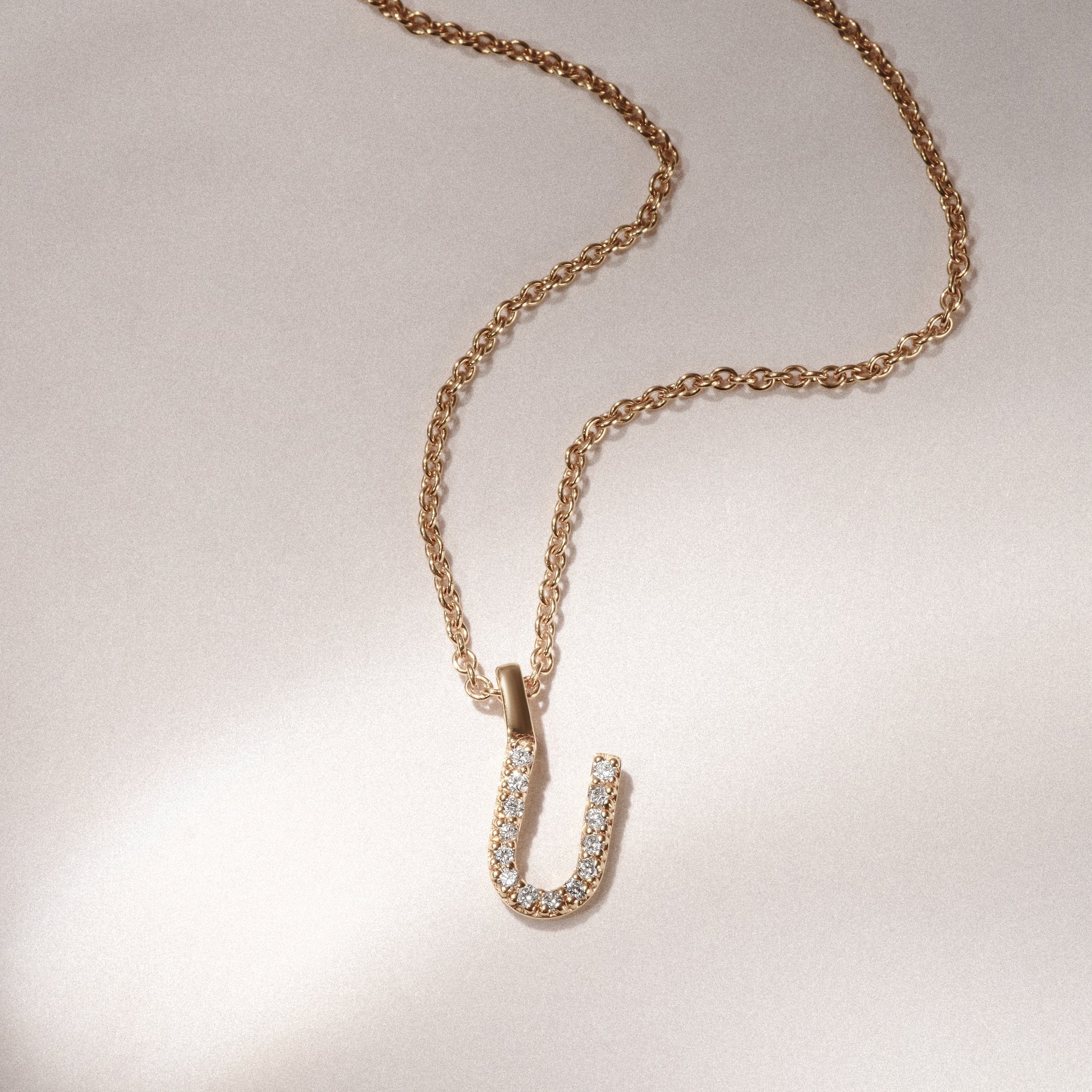 Initial Love Letter Initial U Lab Diamond Necklace set in 9K Yellow Gold