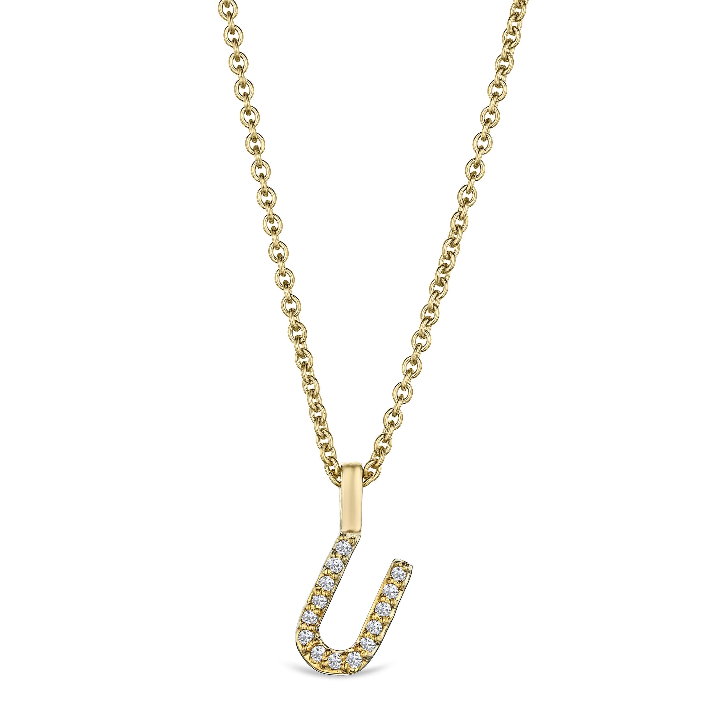 Initial Love Letter Initial U Lab Diamond Necklace set in 9K Yellow Gold