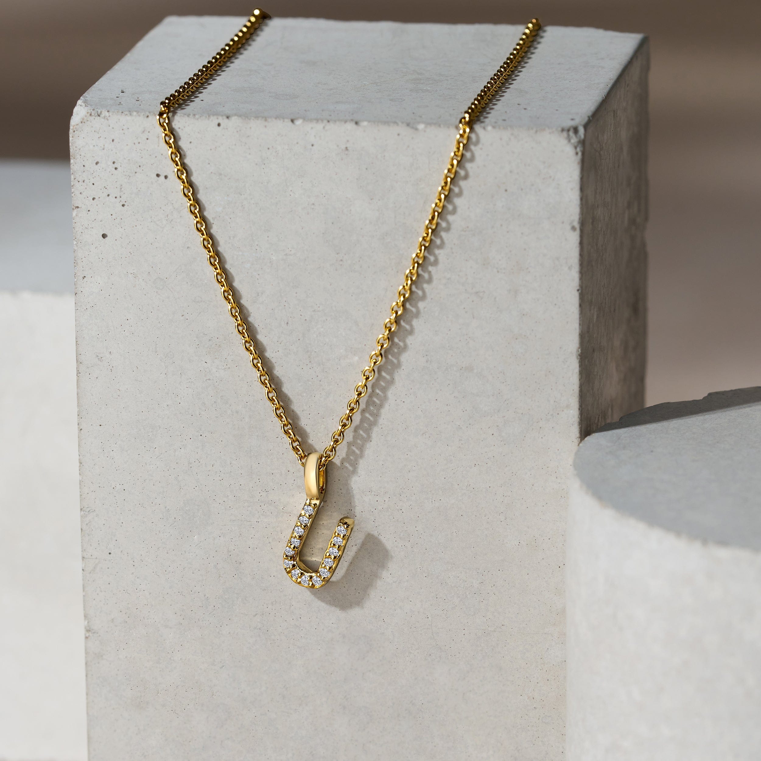 Initial Love Letter Initial U Lab Diamond Necklace set in 9K Yellow Gold