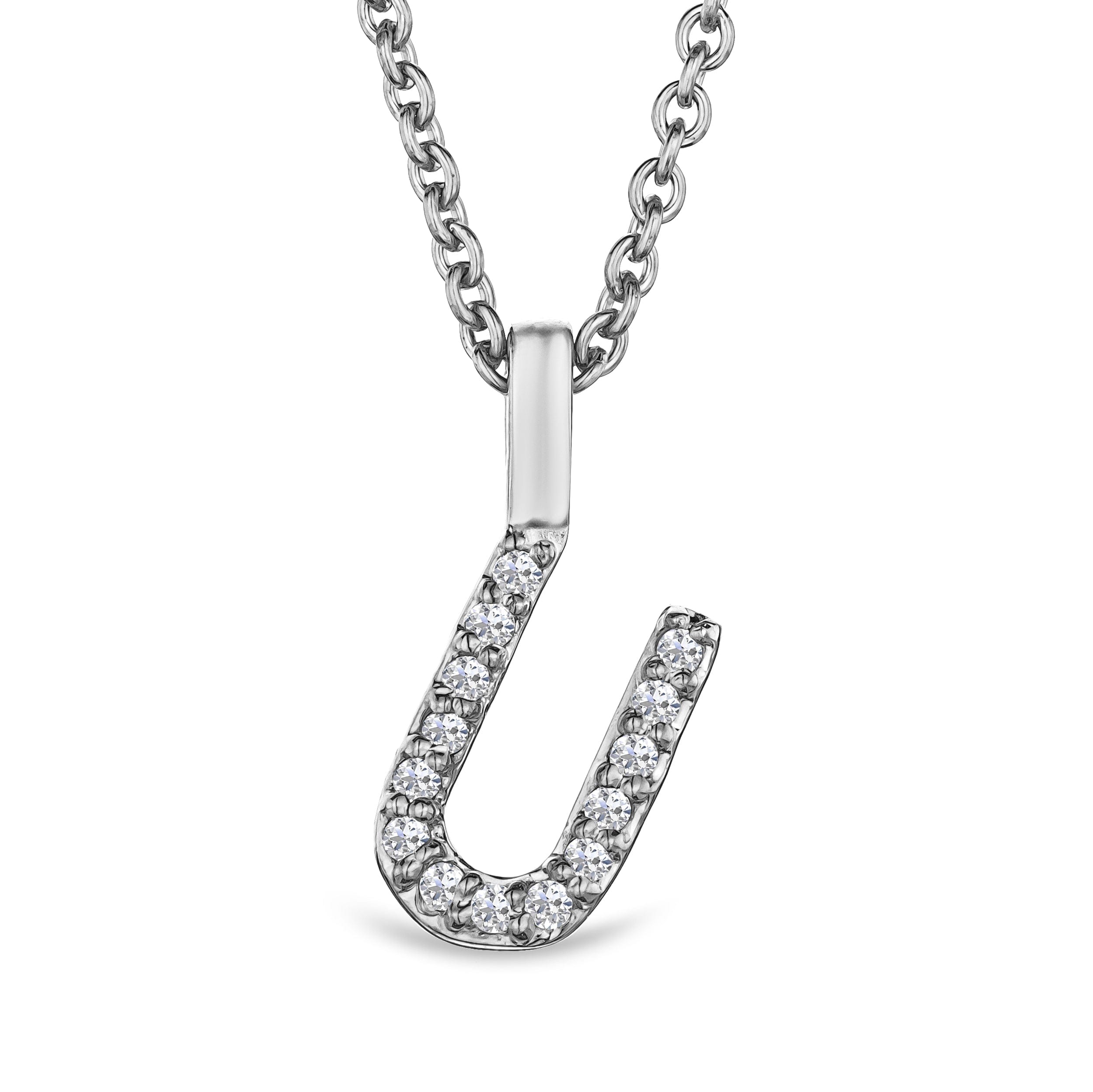 Initial Love Letter Initial U Lab Diamond Necklace set in 9K White Gold
