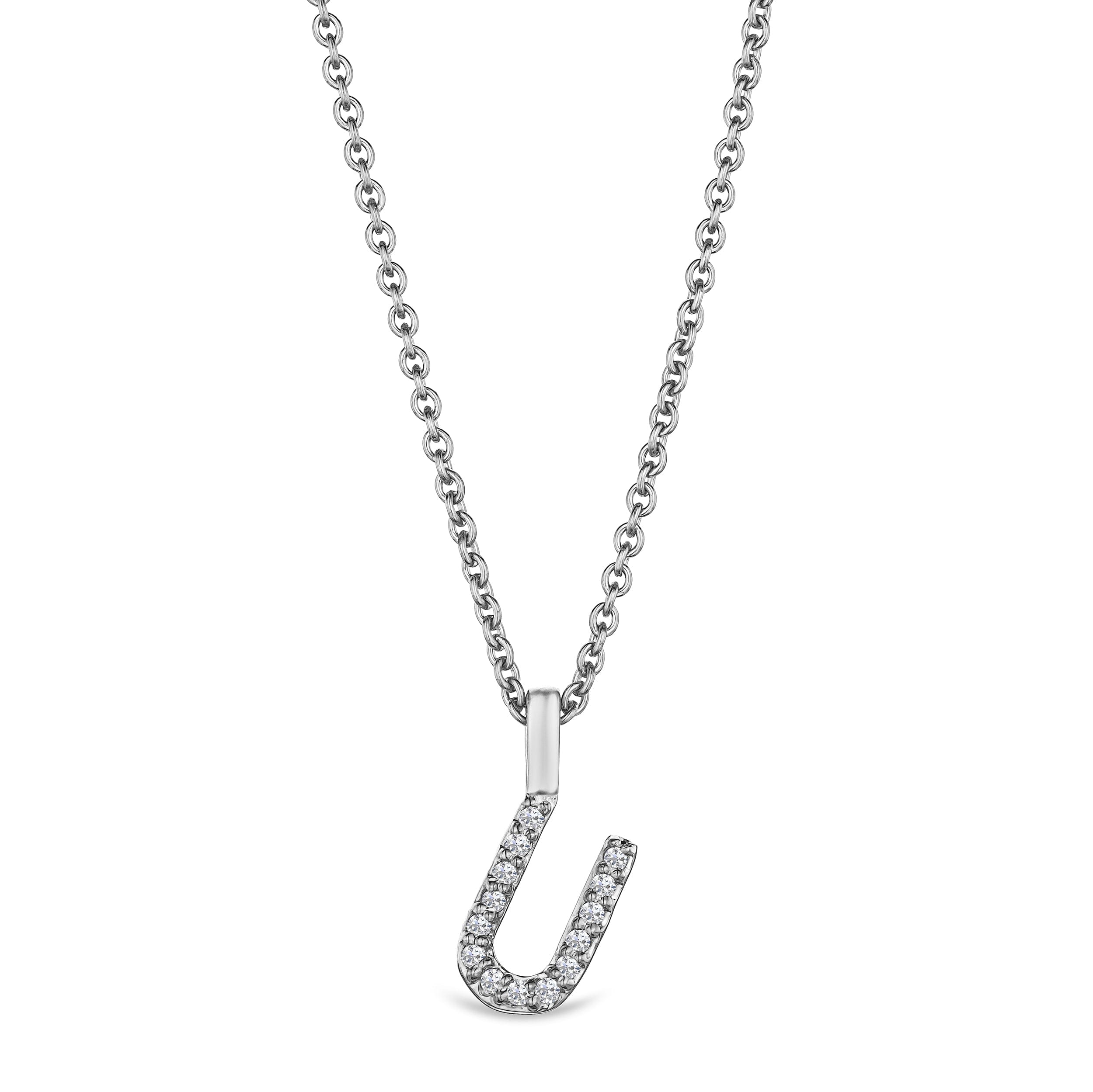 Initial Love Letter Initial U Lab Diamond Necklace set in 9K White Gold