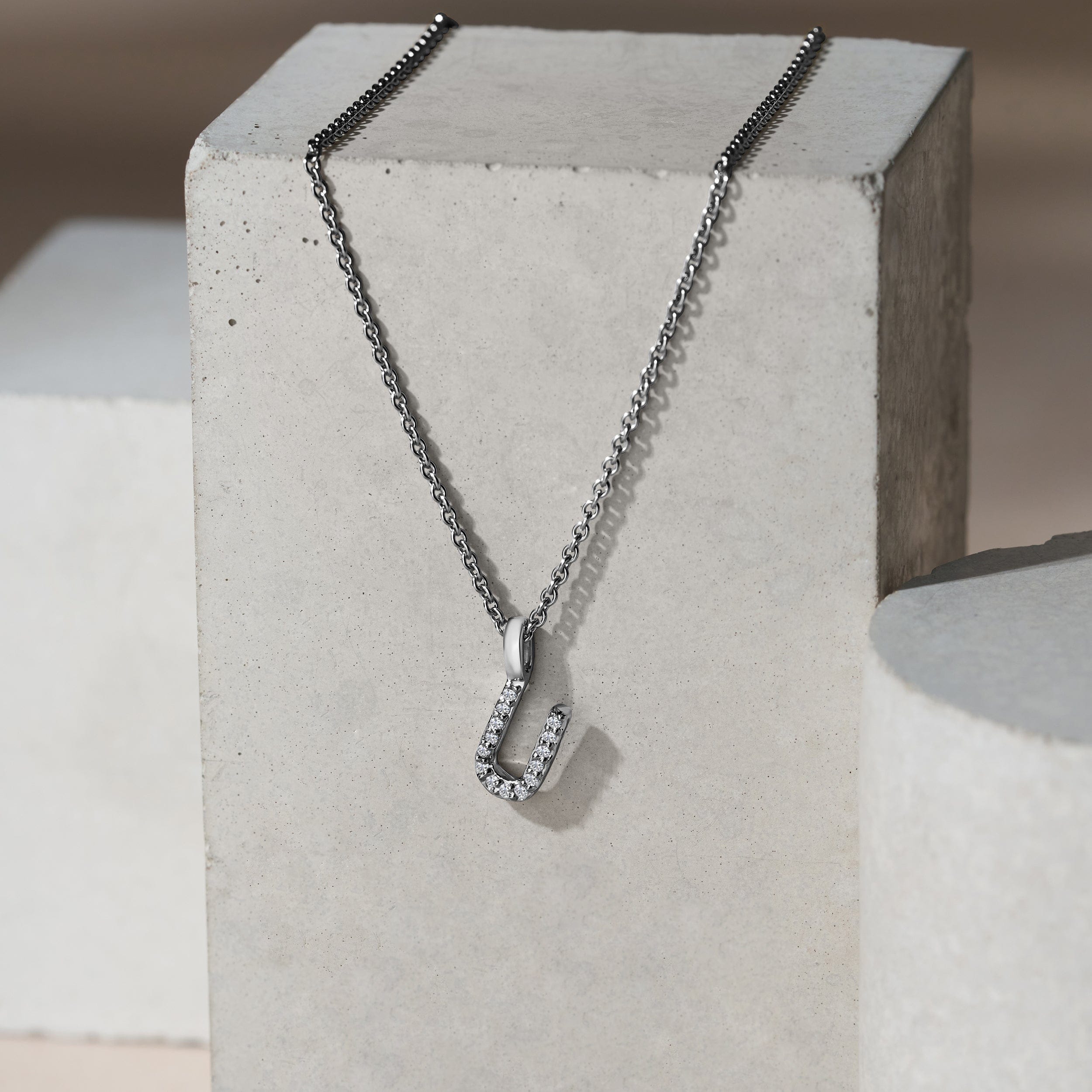 Initial Love Letter Initial U Lab Diamond Necklace set in 9K White Gold