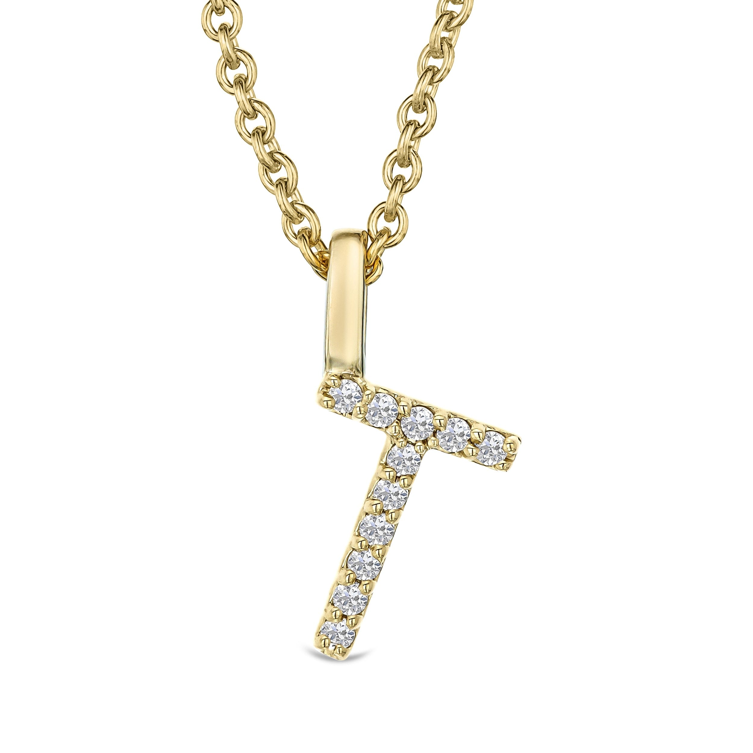 Initial Love Letter Initial T Lab Diamond Necklace set in 9K Yellow Gold