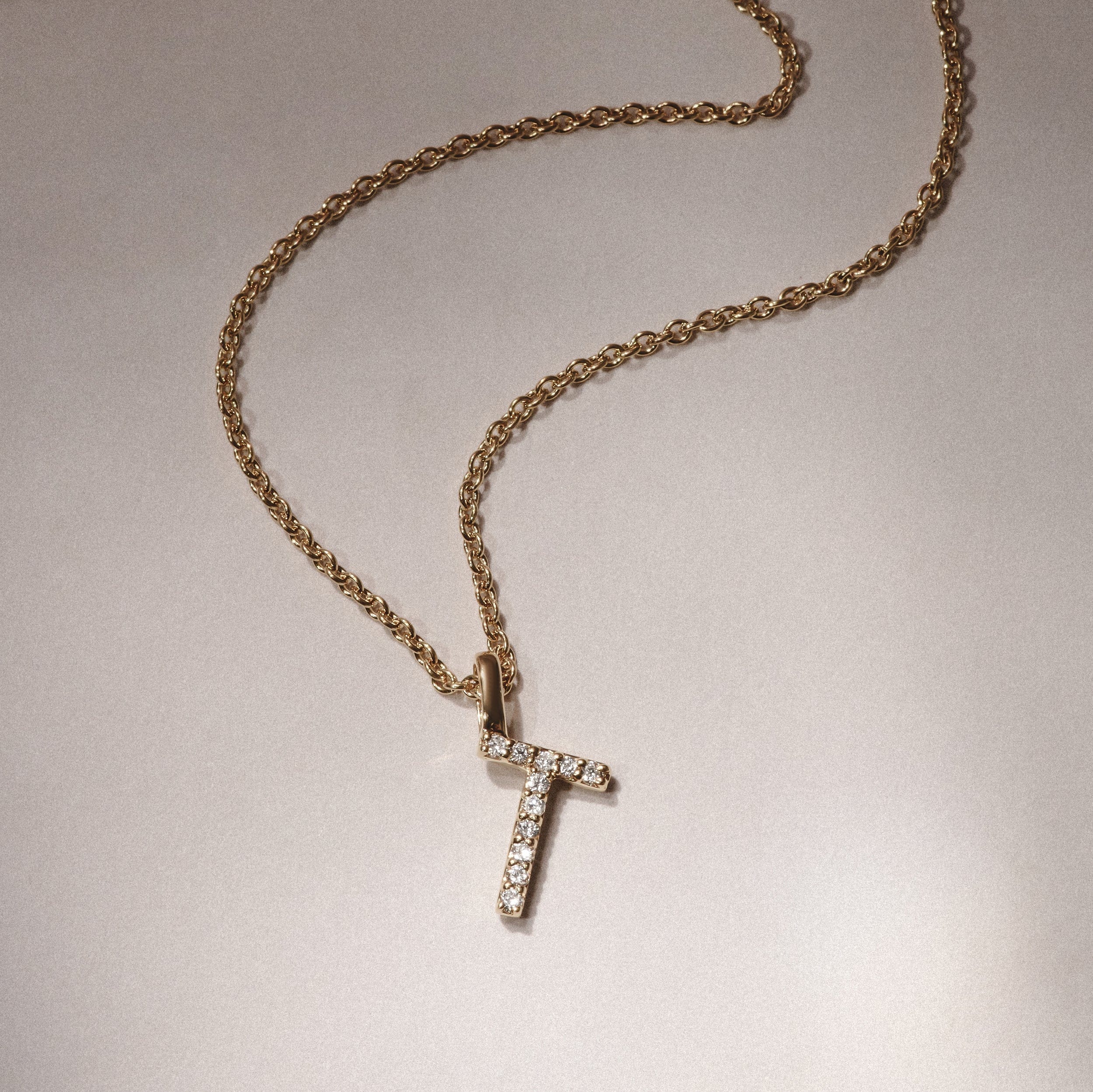 Initial Love Letter Initial T Lab Diamond Necklace set in 9K Yellow Gold