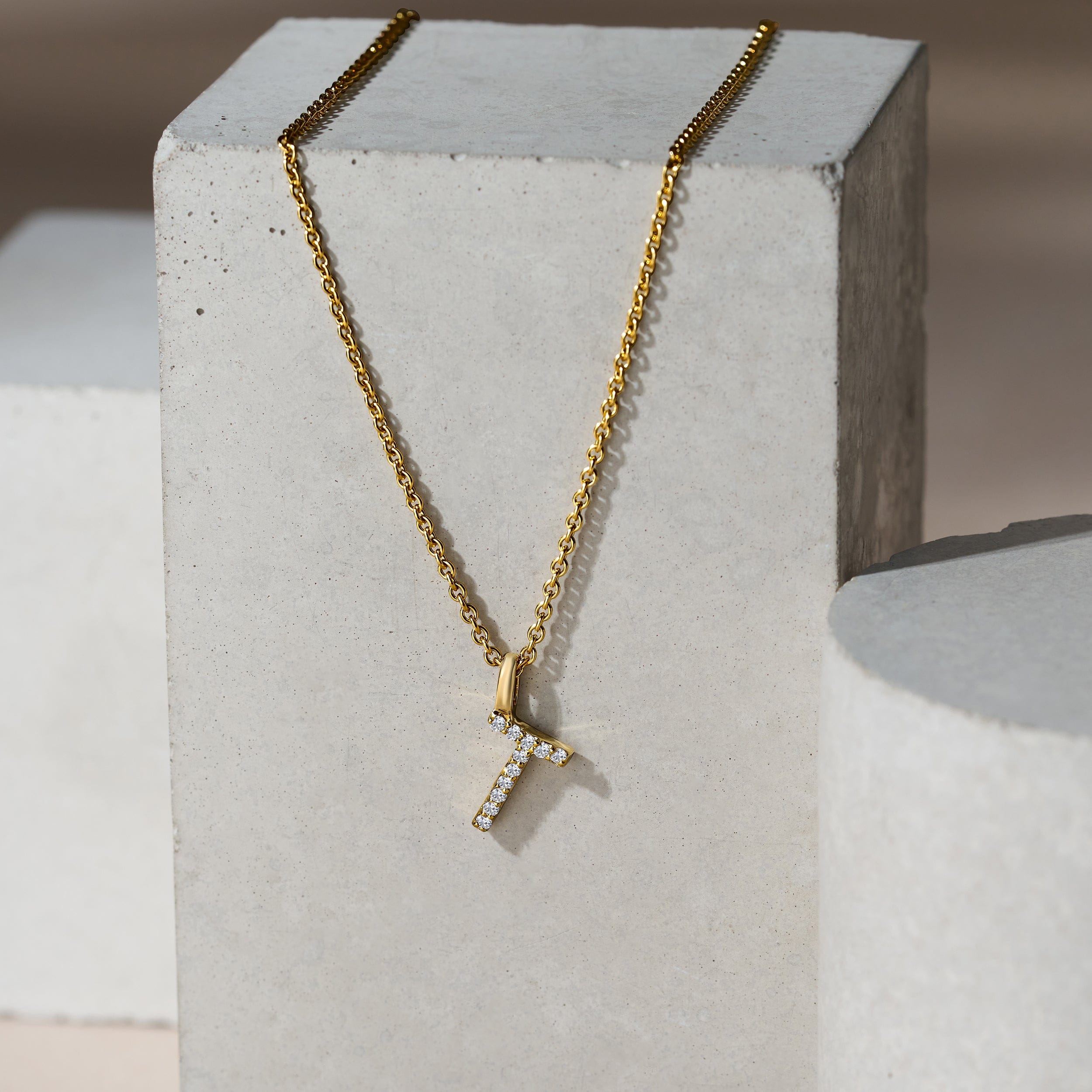Initial Love Letter Initial T Lab Diamond Necklace set in 9K Yellow Gold