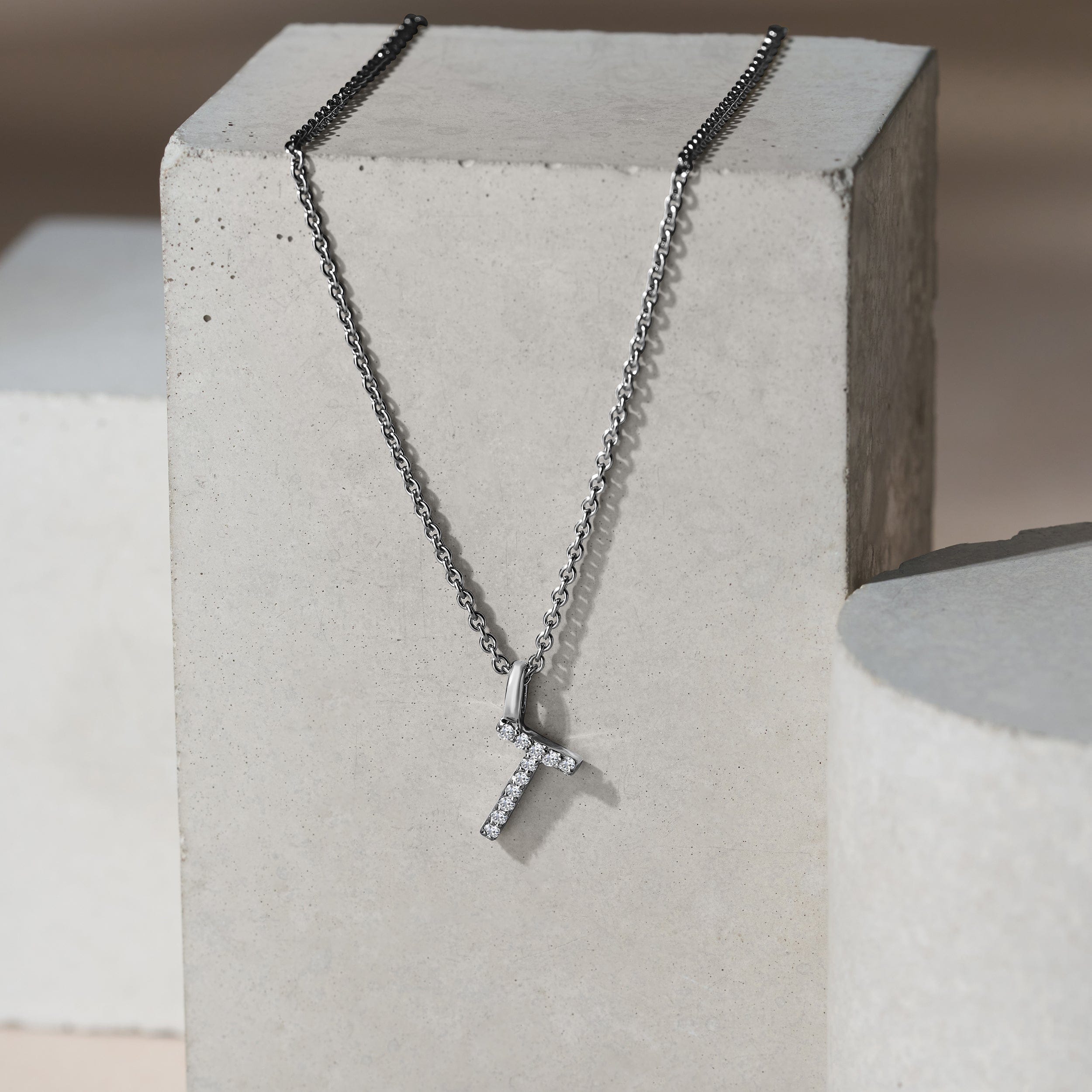 Initial Love Letter Initial T Lab Diamond Necklace set in 9K White Gold