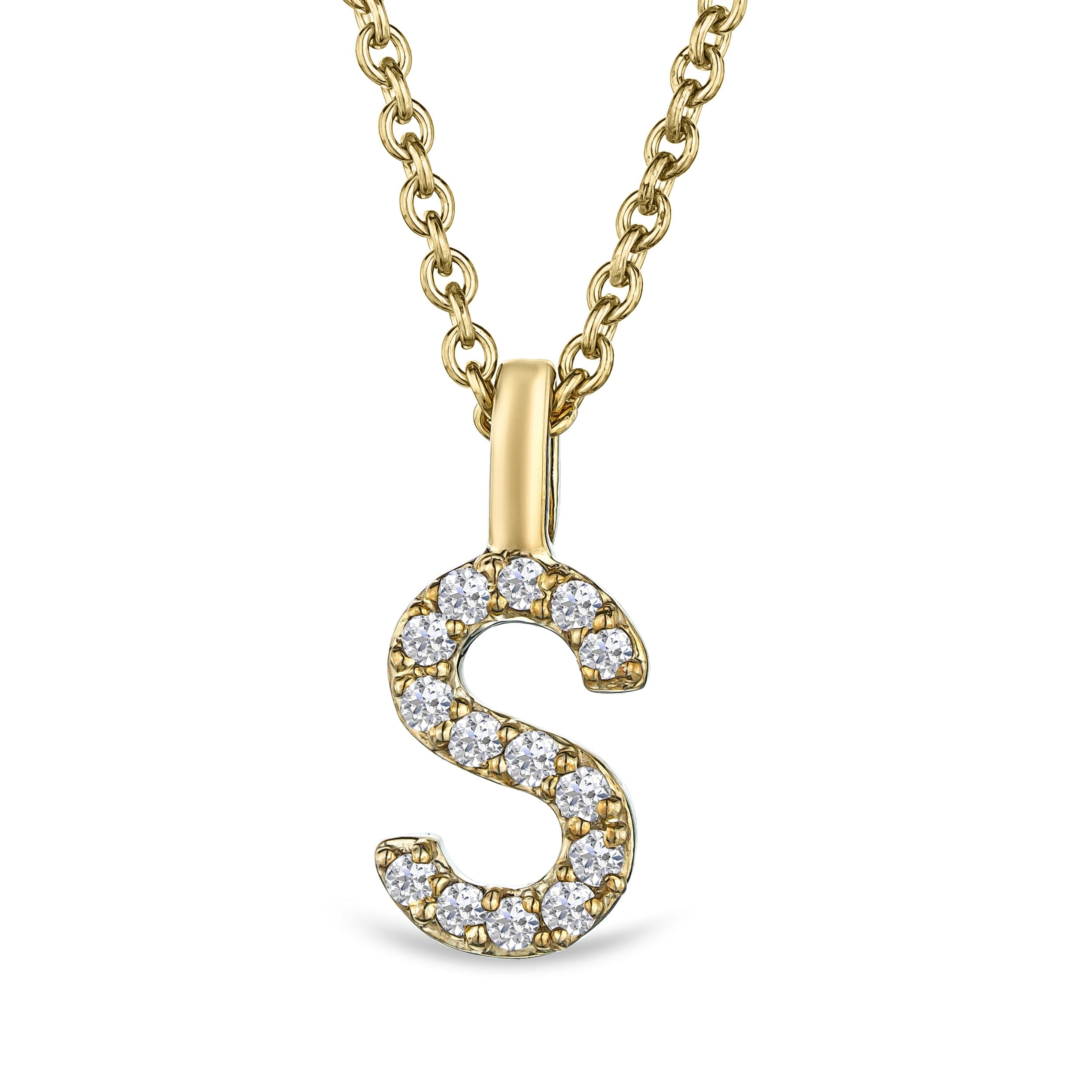 Initial Love Letter Initial S Lab Diamond Necklace set in 9K Yellow Gold