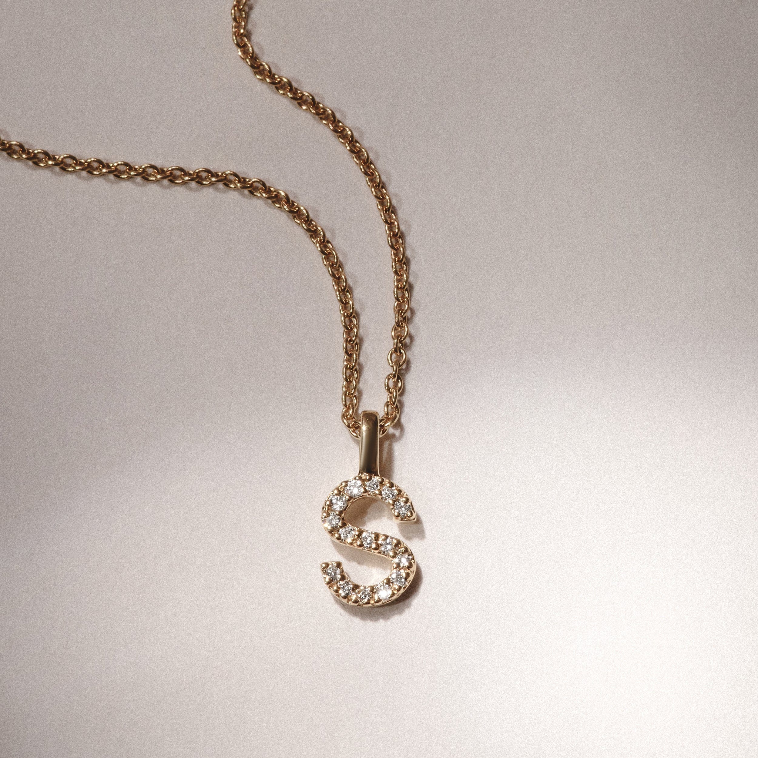 Initial Love Letter Initial S Lab Diamond Necklace set in 9K Yellow Gold