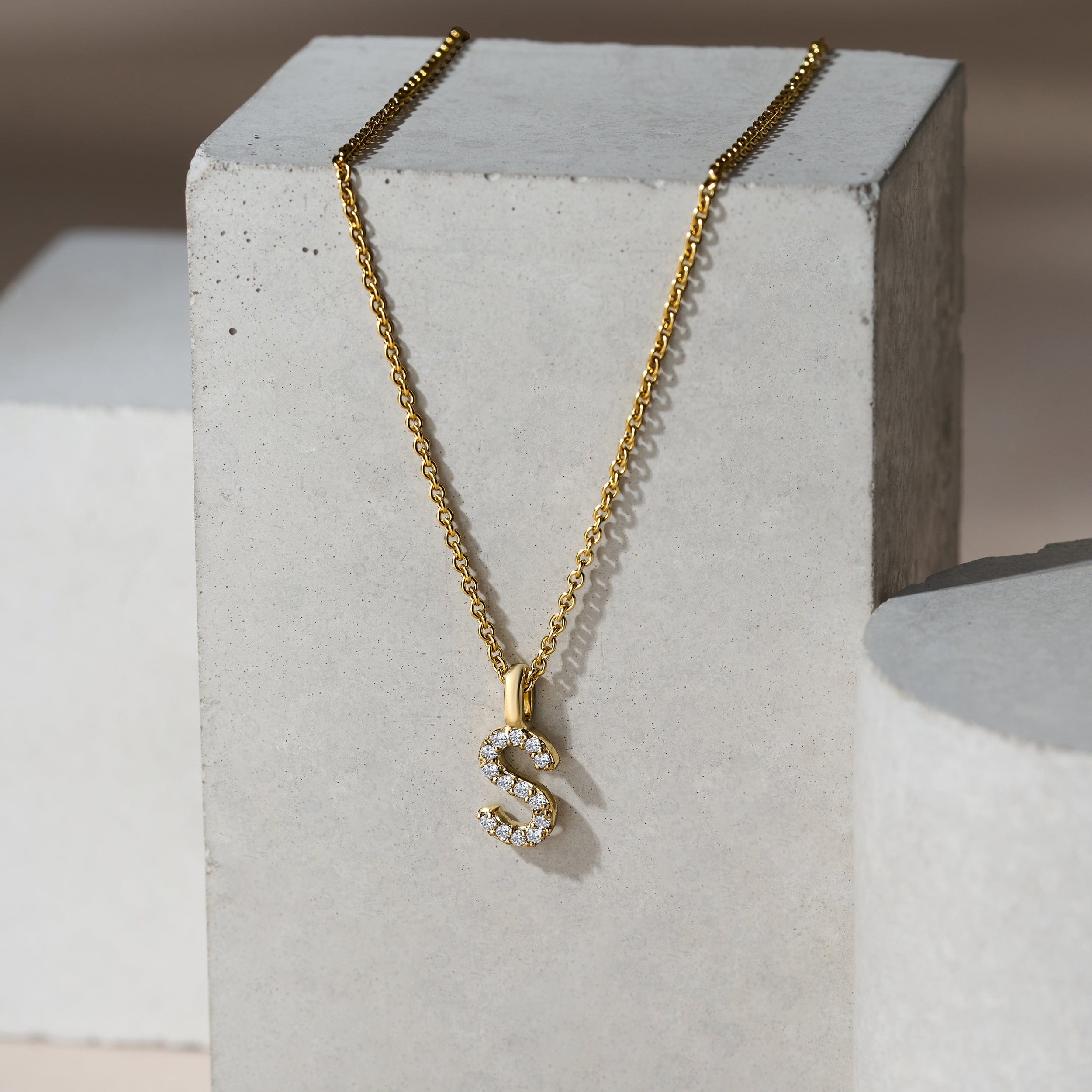 Initial Love Letter Initial S Lab Diamond Necklace set in 9K Yellow Gold