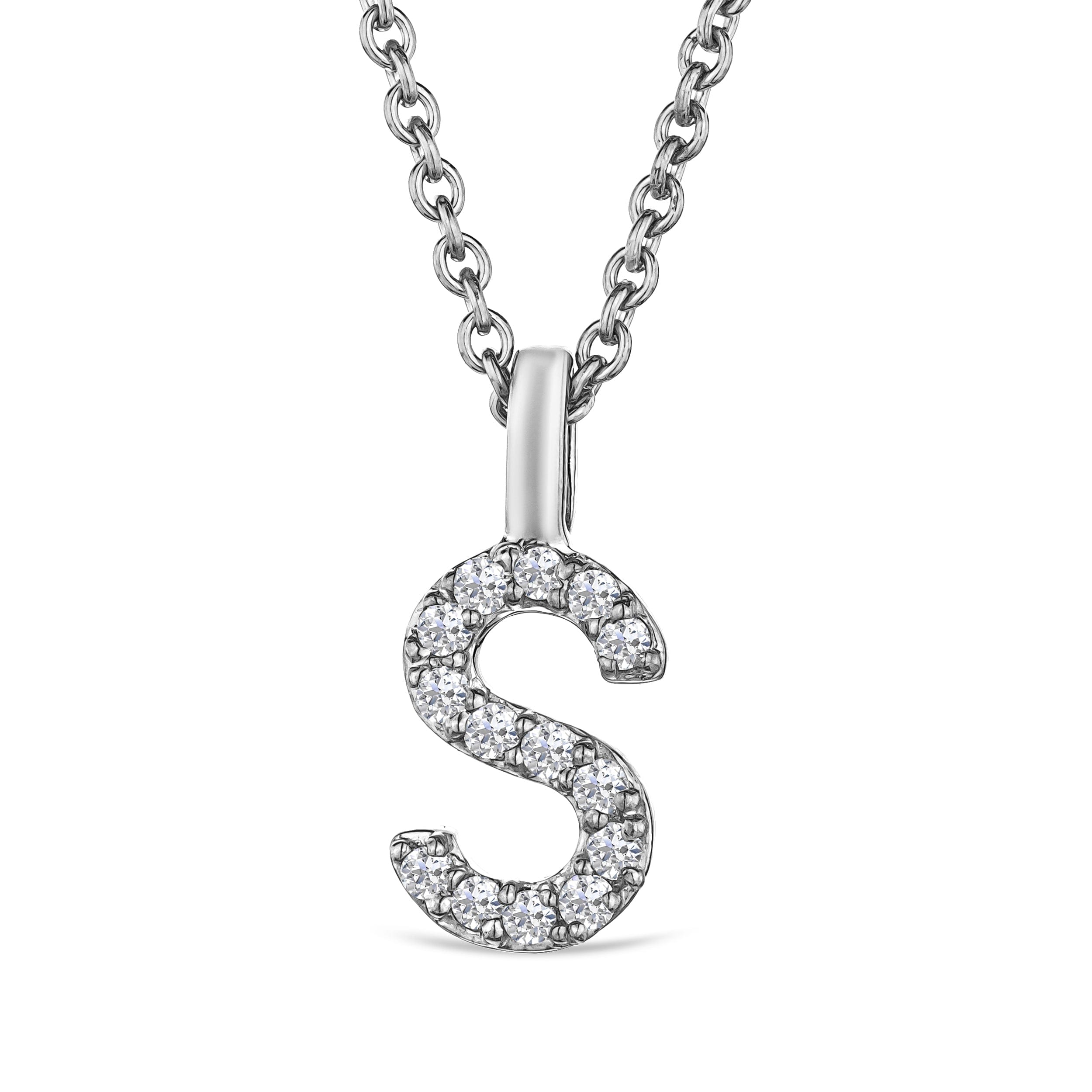 Initial Love Letter Initial S Lab Diamond Necklace set in 9K White Gold