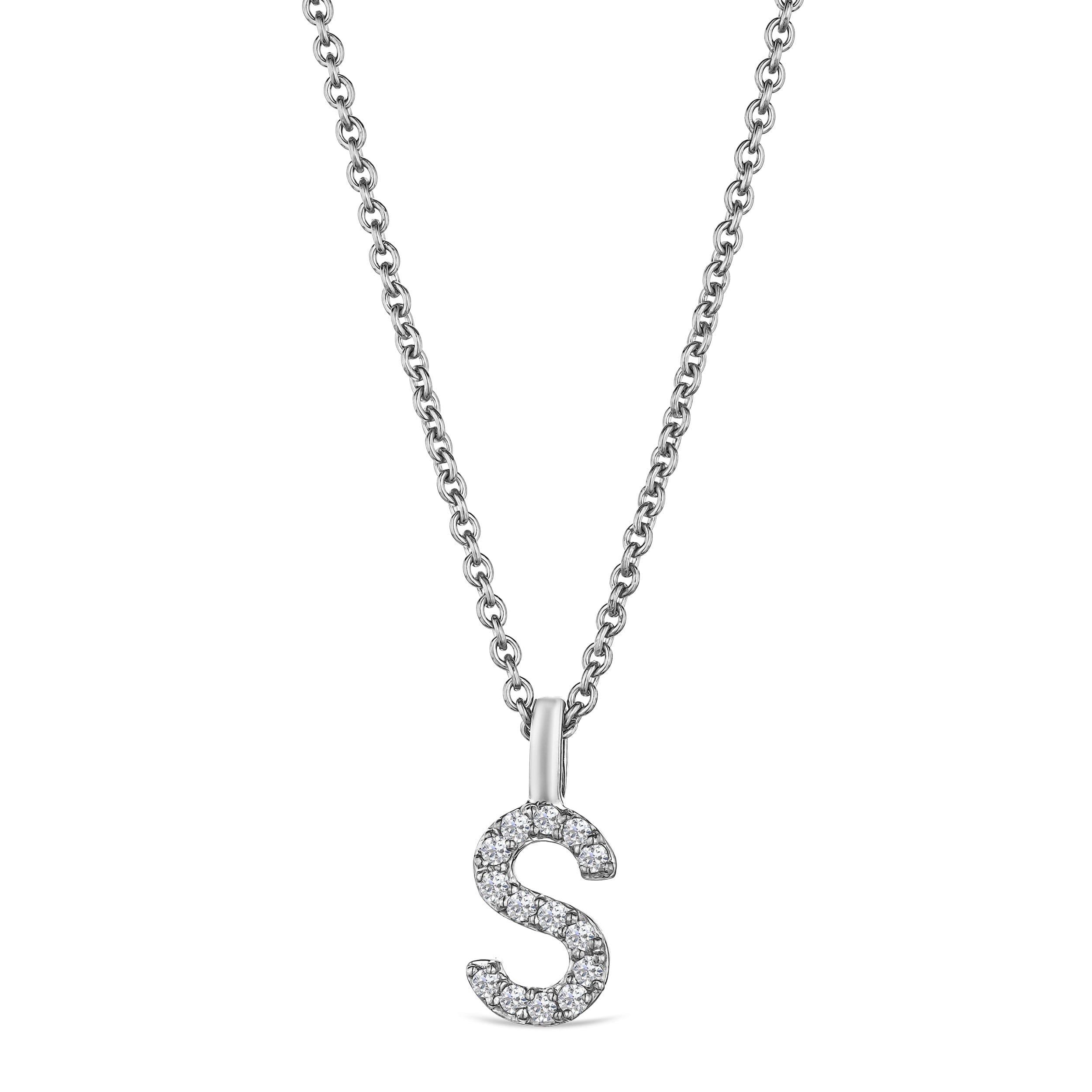 Initial Love Letter Initial S Lab Diamond Necklace set in 9K White Gold