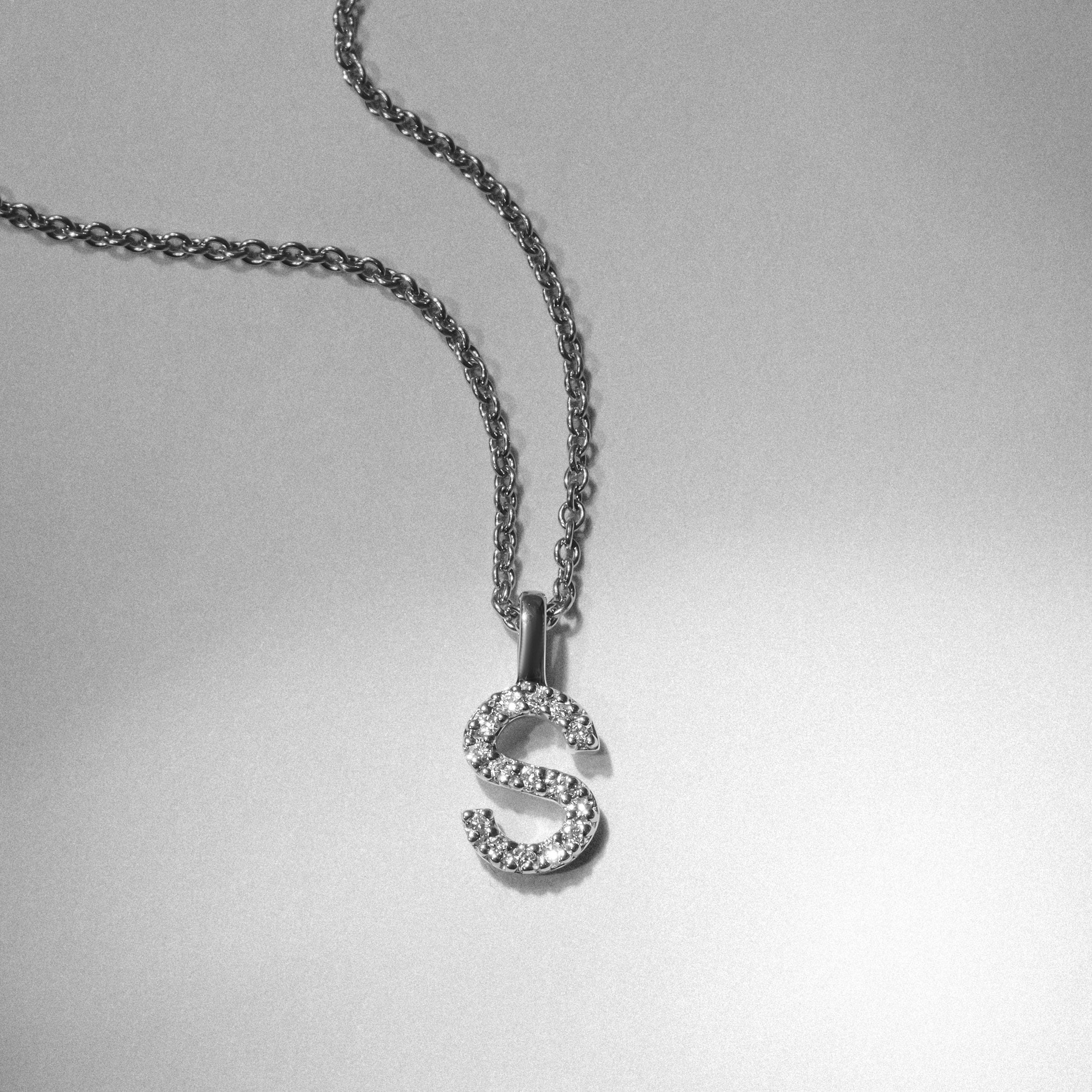 Initial Love Letter Initial S Lab Diamond Necklace set in 9K White Gold