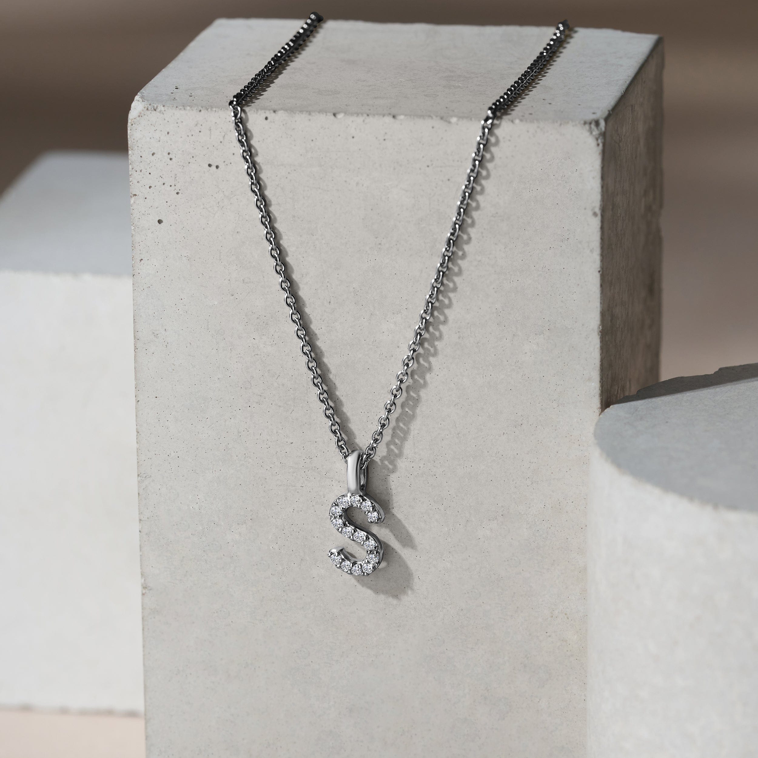 Initial Love Letter Initial S Lab Diamond Necklace set in 9K White Gold