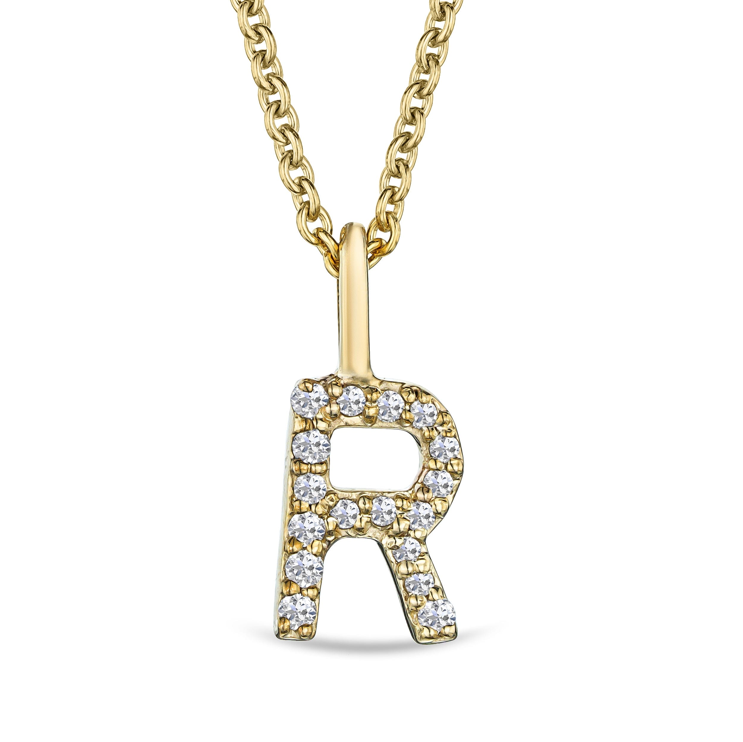Initial Love Letter Initial R Lab Diamond Necklace set in 9K Yellow Gold