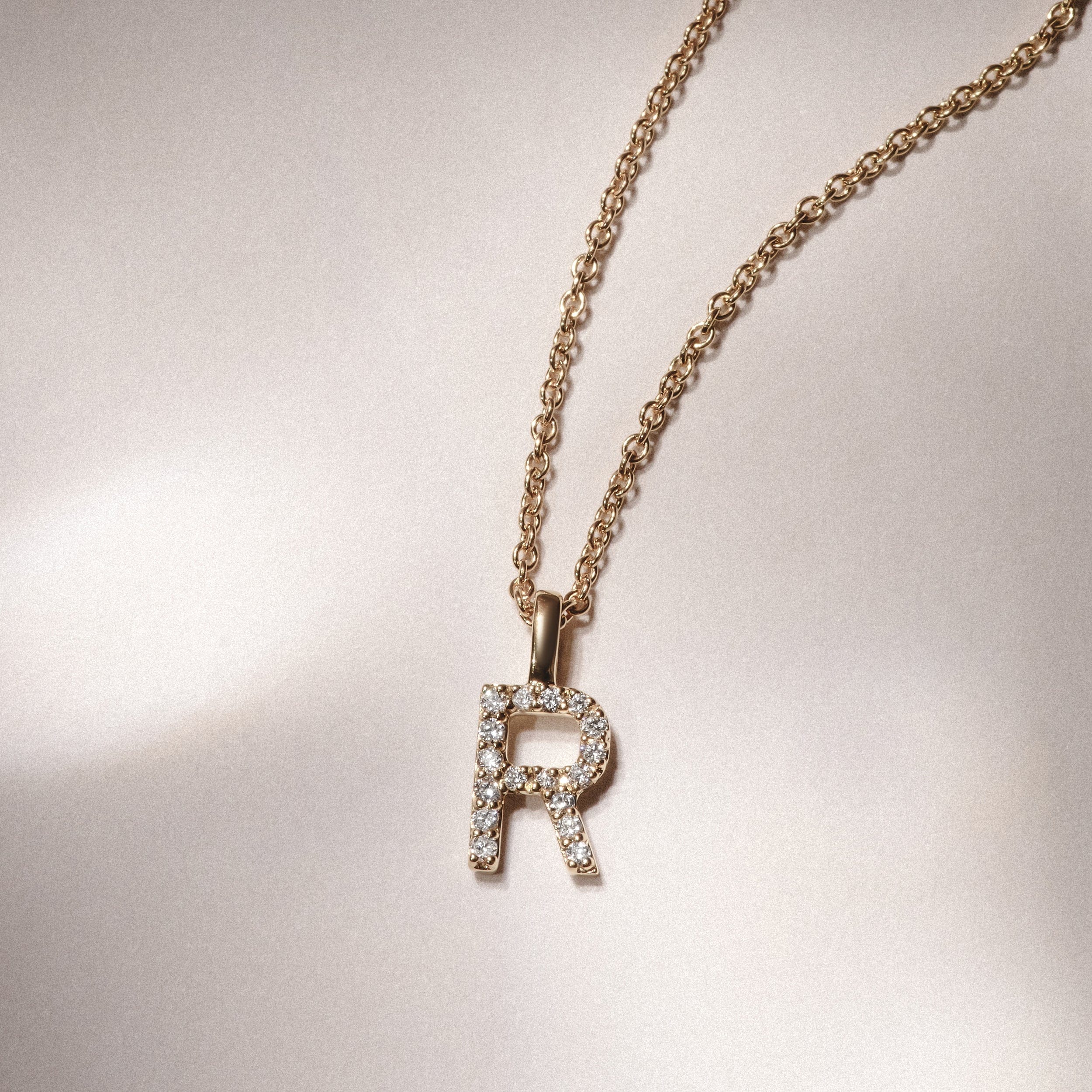 Initial Love Letter Initial R Lab Diamond Necklace set in 9K Yellow Gold