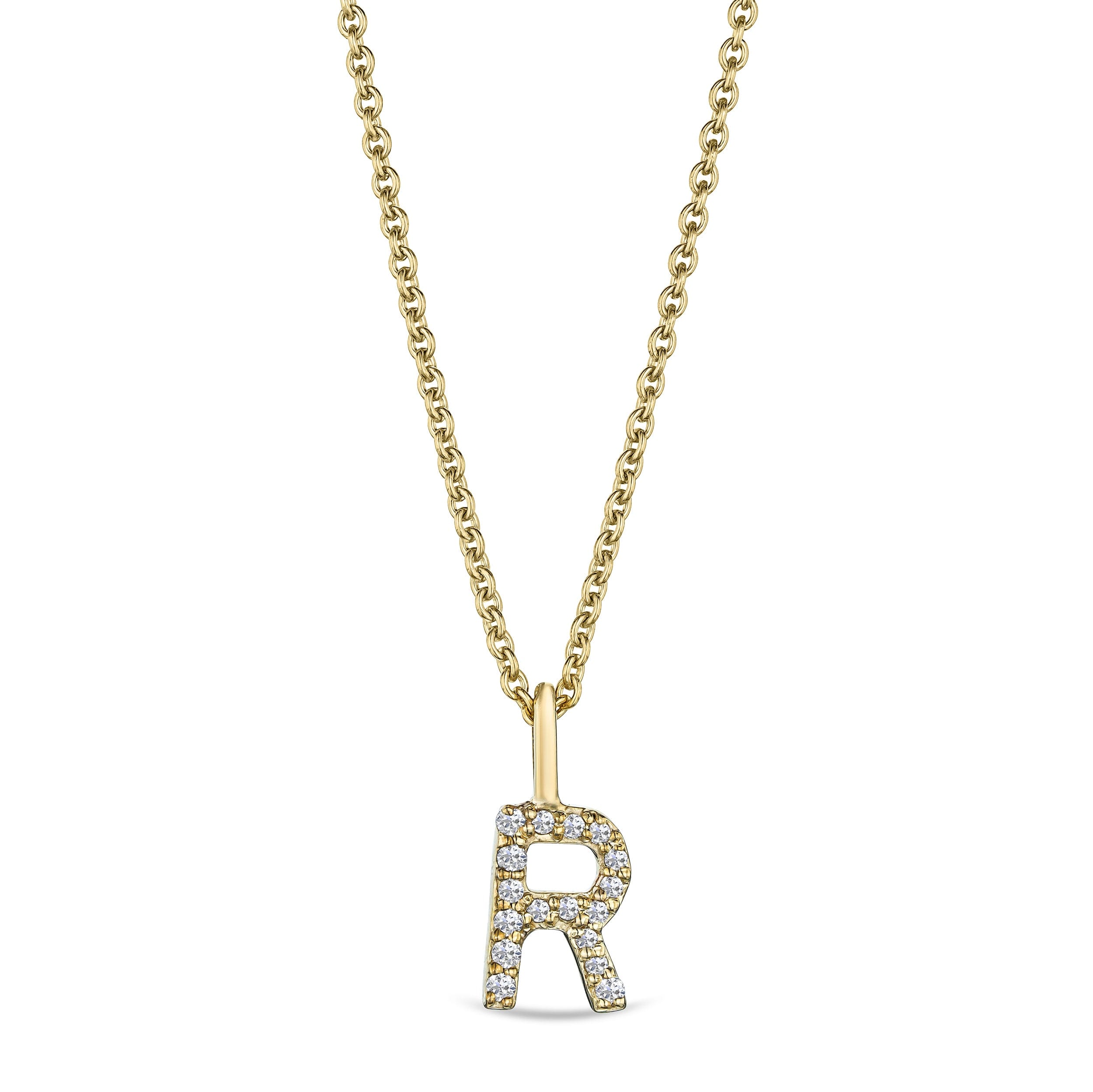 Initial Love Letter Initial R Lab Diamond Necklace set in 9K Yellow Gold