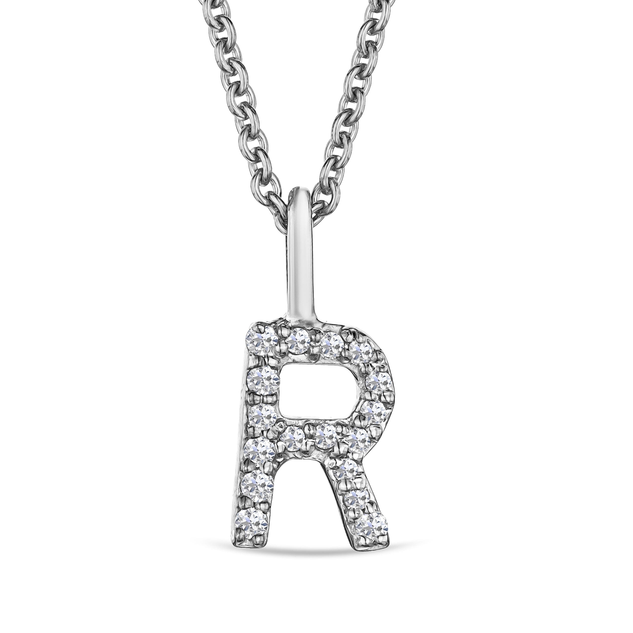 Initial Love Letter Initial R Lab Diamond Necklace set in 9K White Gold