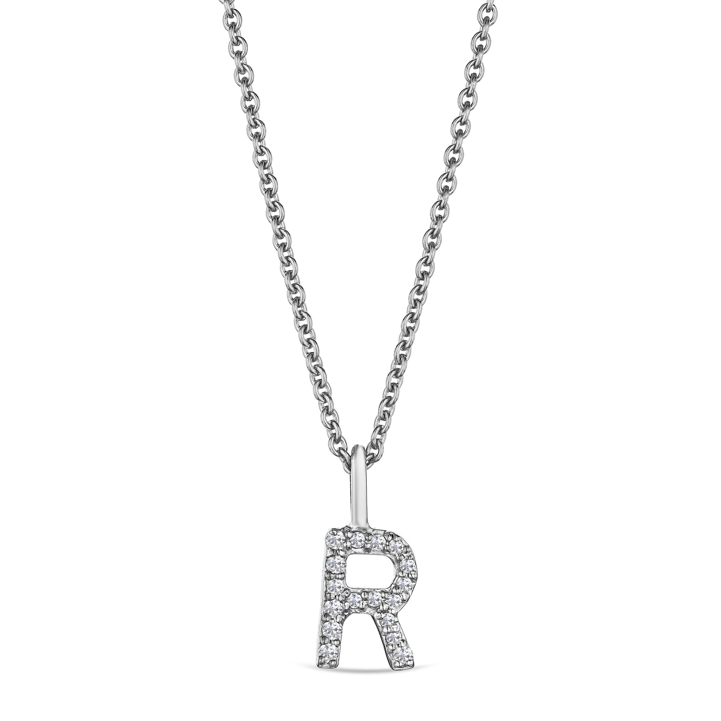 Initial Love Letter Initial R Lab Diamond Necklace set in 9K White Gold