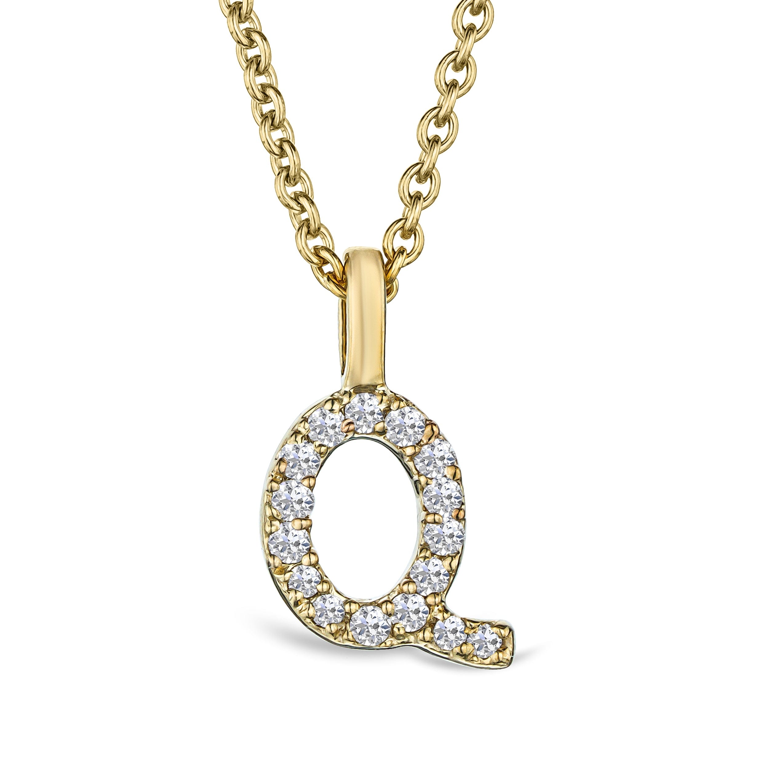 Initial Love Letter Initial Q Lab Diamond Necklace set in 9K Yellow Gold