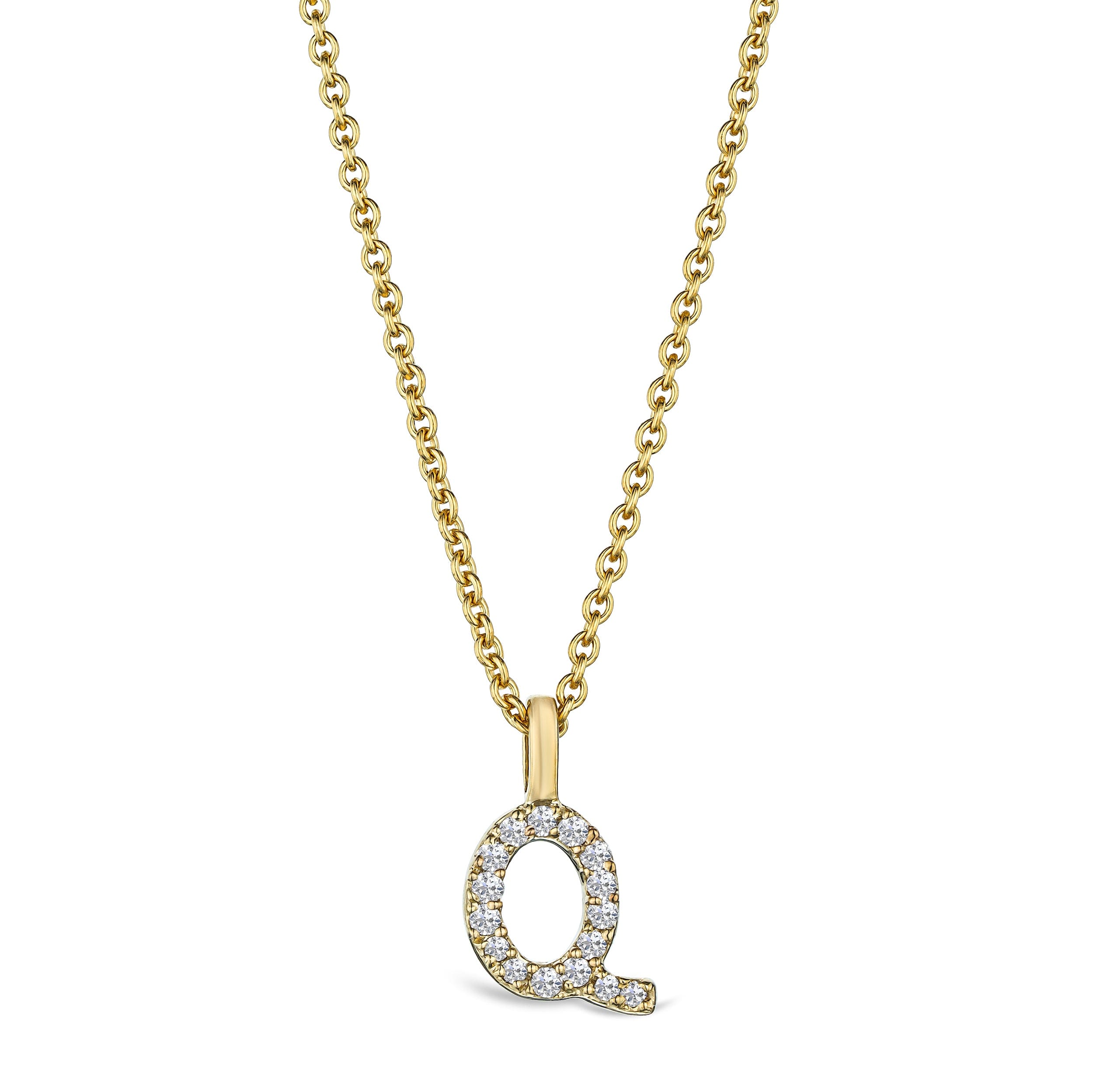 Initial Love Letter Initial Q Lab Diamond Necklace set in 9K Yellow Gold