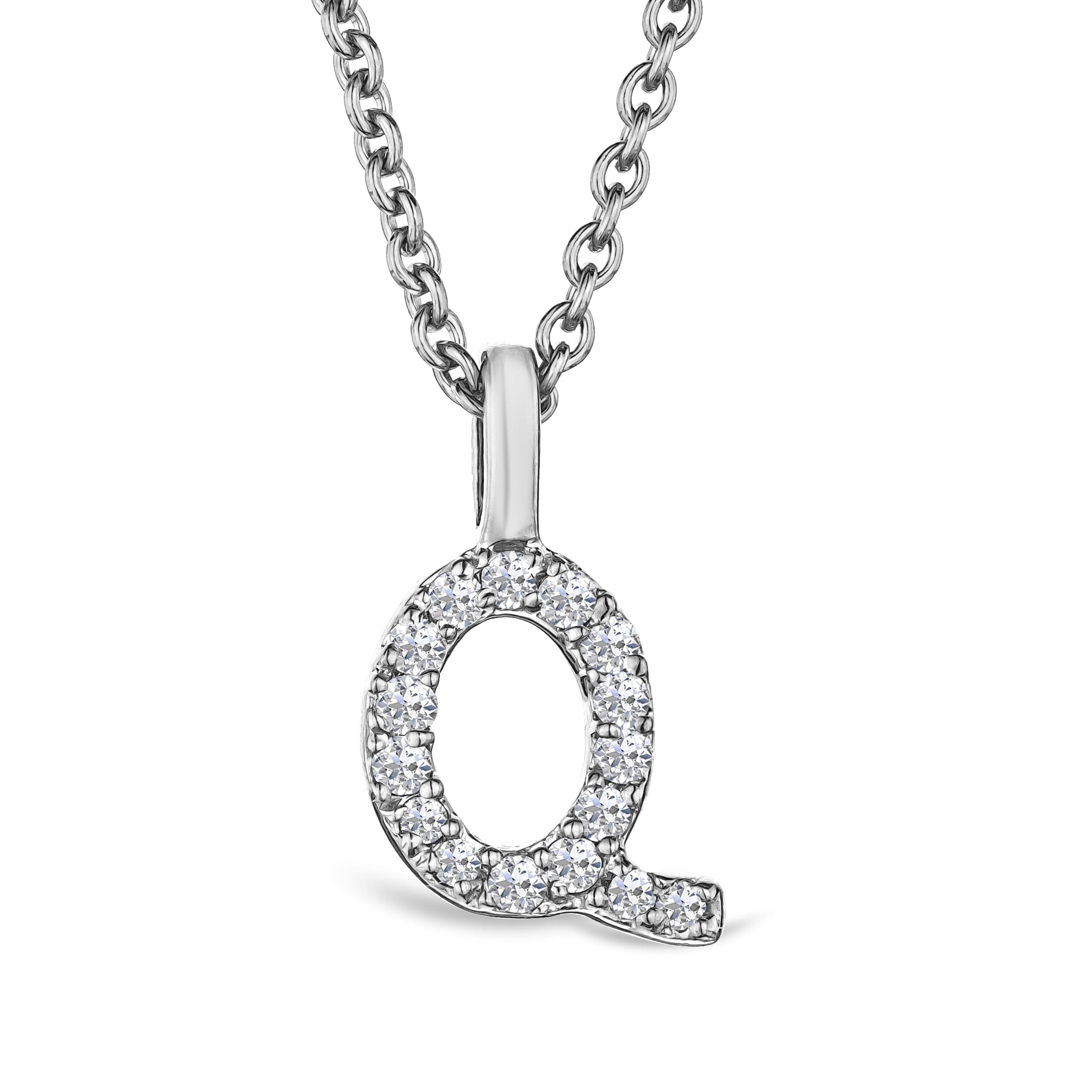 Initial Love Letter Initial Q Lab Diamond Necklace set in 9K White Gold