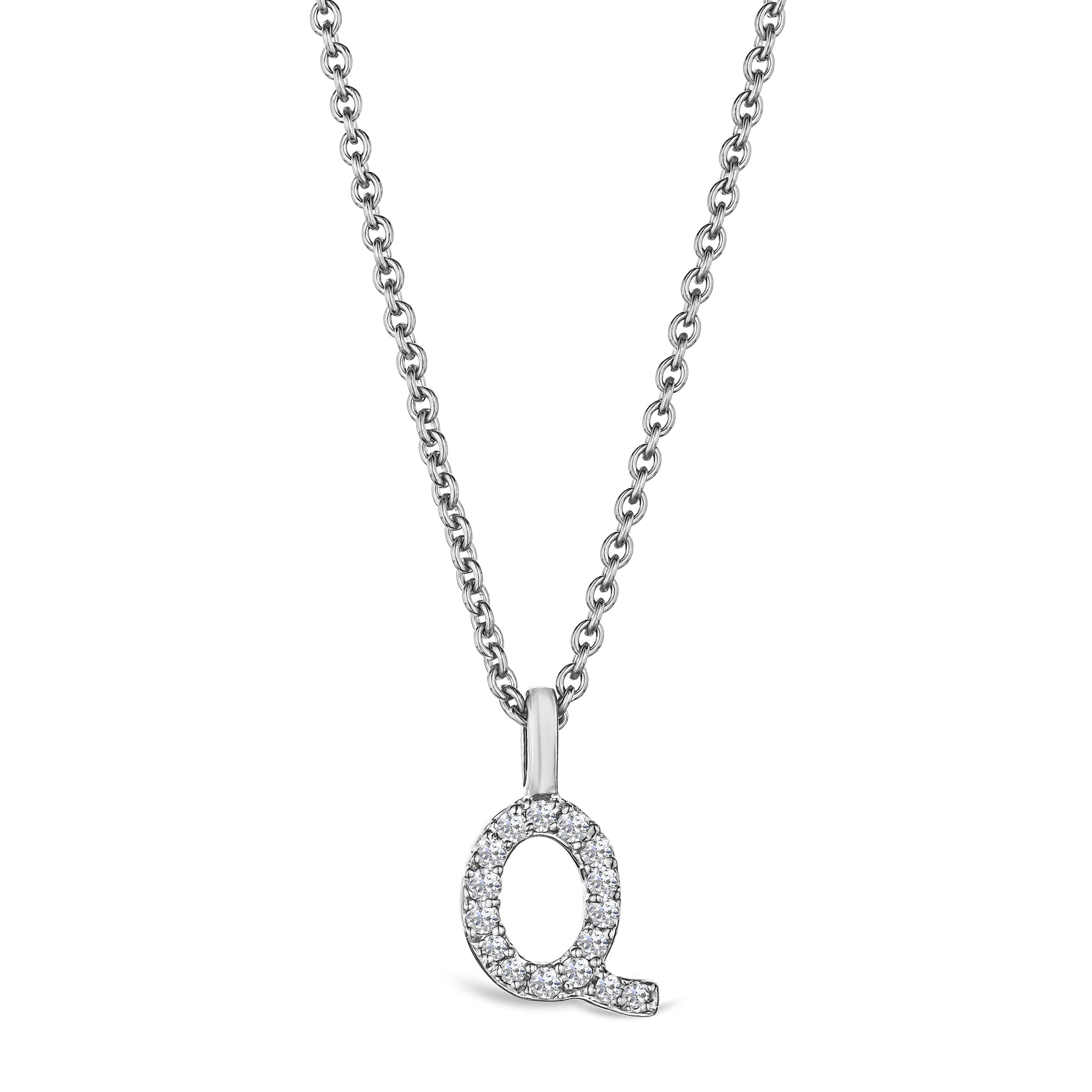 Initial Love Letter Initial Q Lab Diamond Necklace set in 9K White Gold