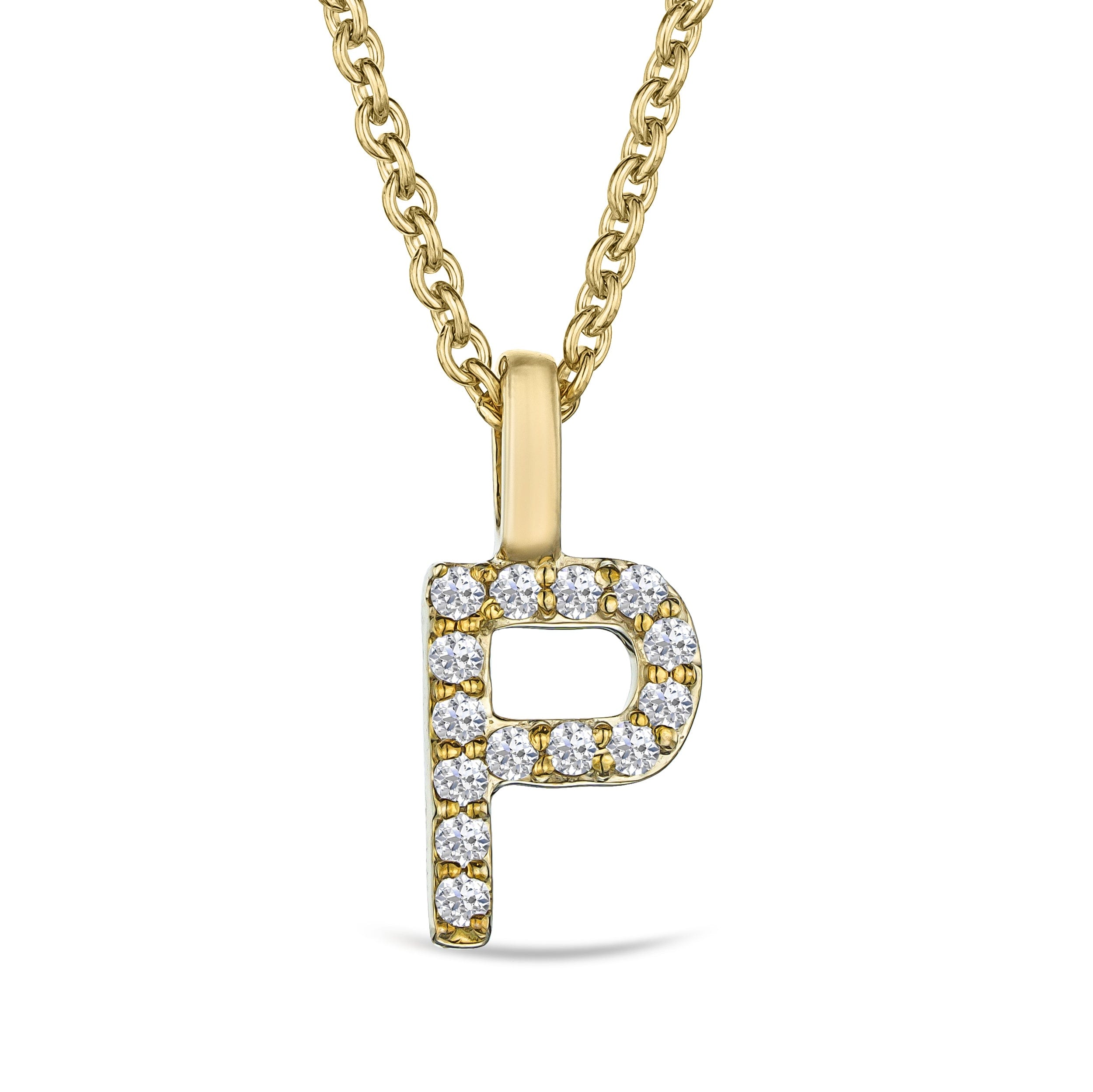 Initial Love Letter Initial P Lab Diamond Necklace set in 9K Yellow Gold