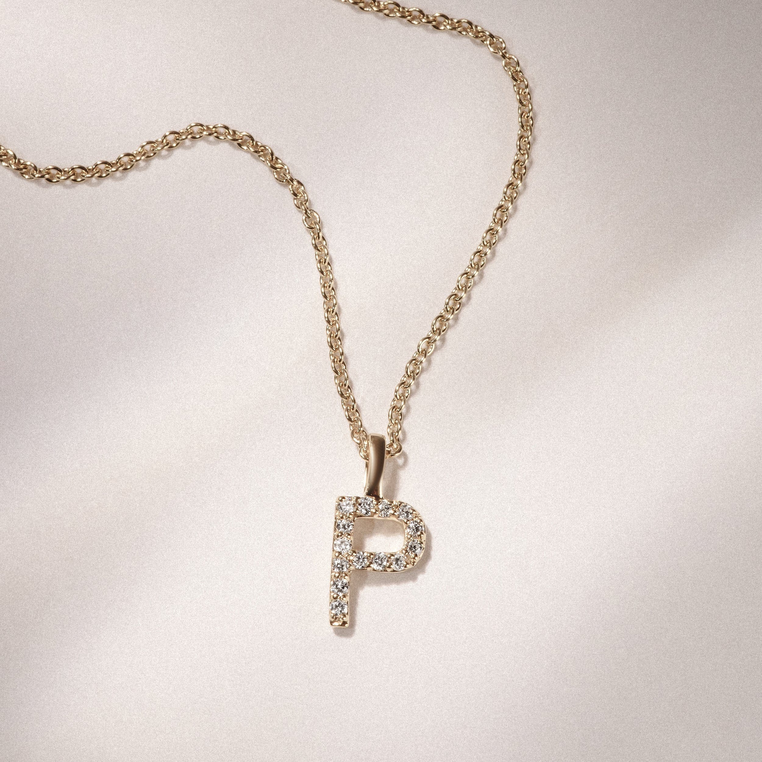 Initial Love Letter Initial P Lab Diamond Necklace set in 9K Yellow Gold