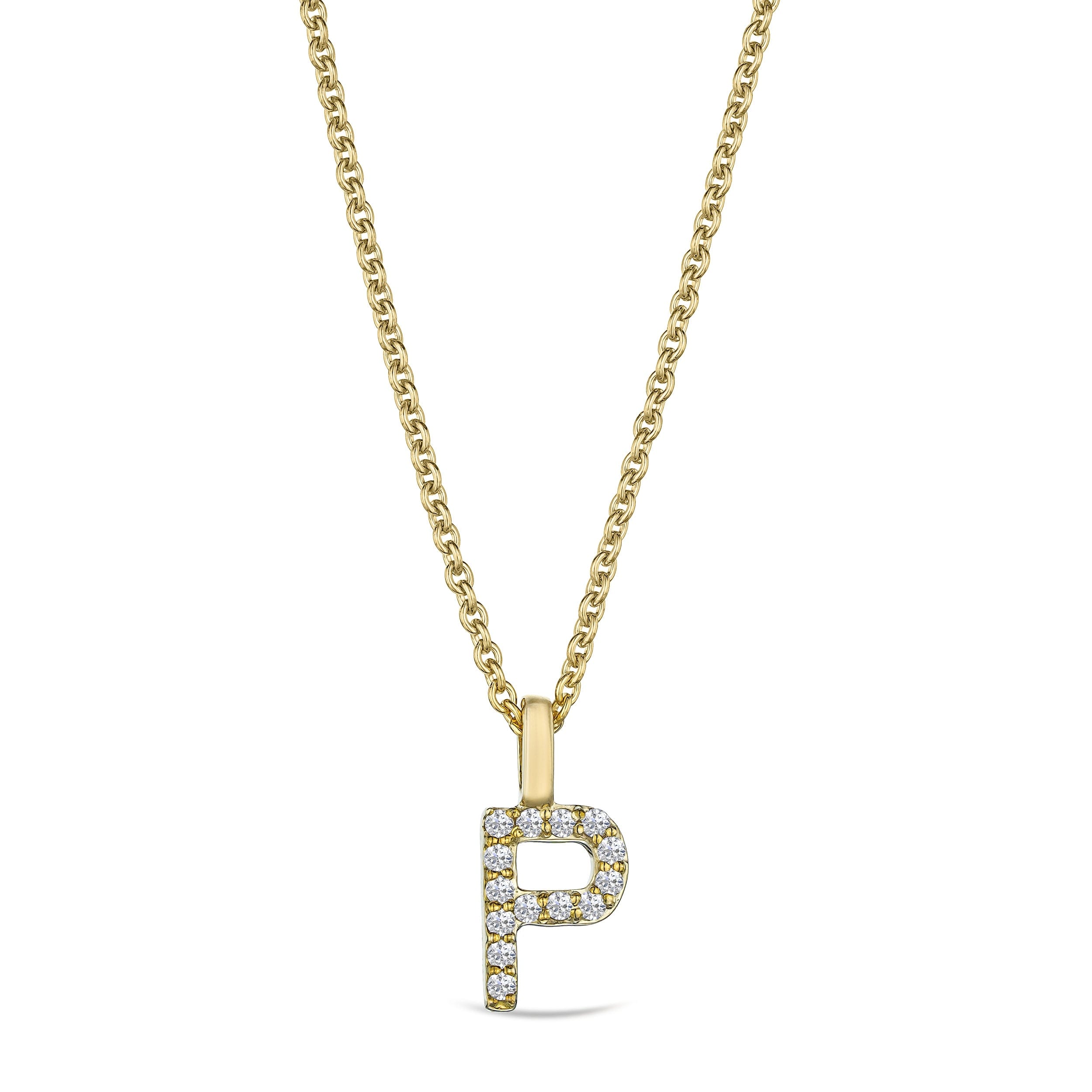 Initial Love Letter Initial P Lab Diamond Necklace set in 9K Yellow Gold