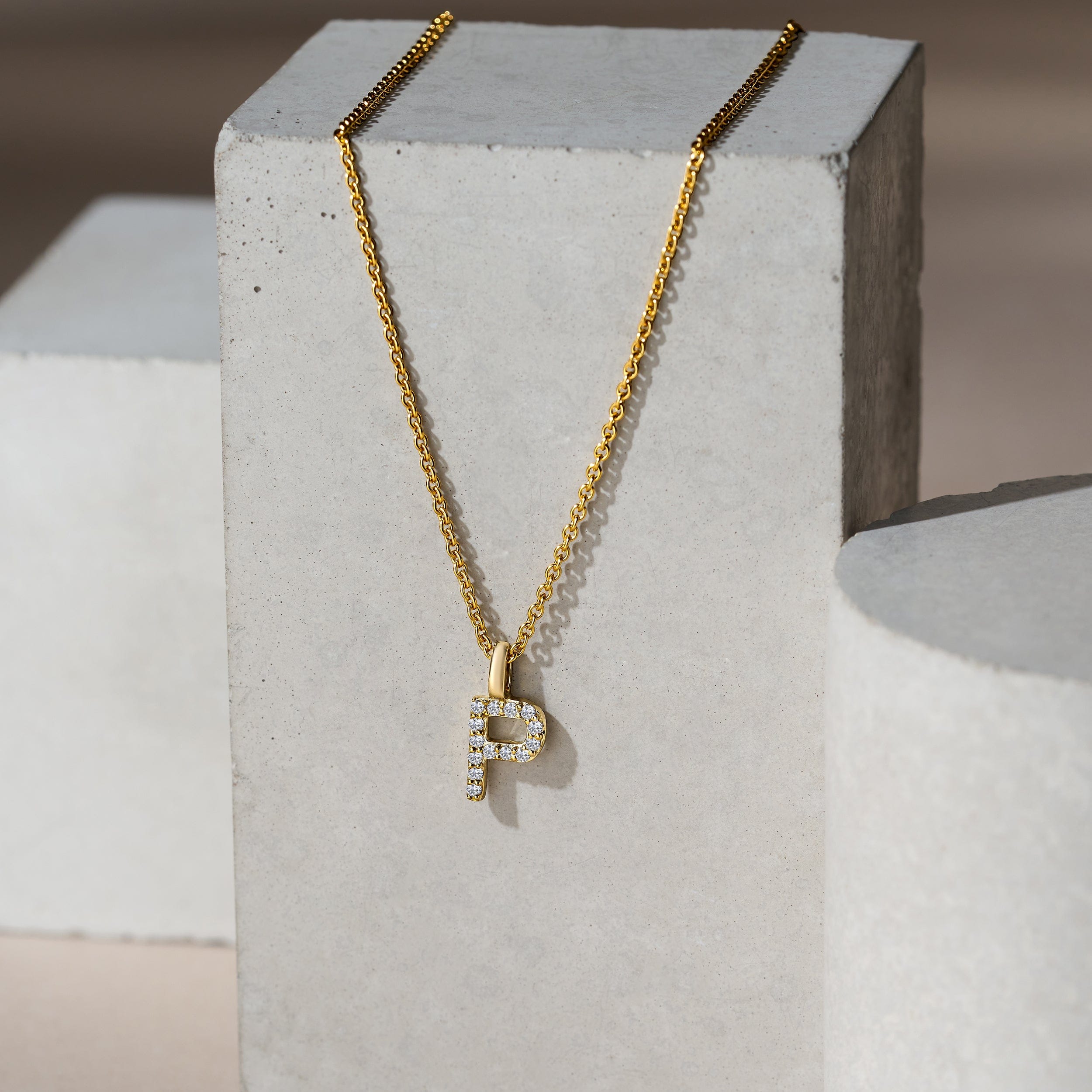 Initial Love Letter Initial P Lab Diamond Necklace set in 9K Yellow Gold