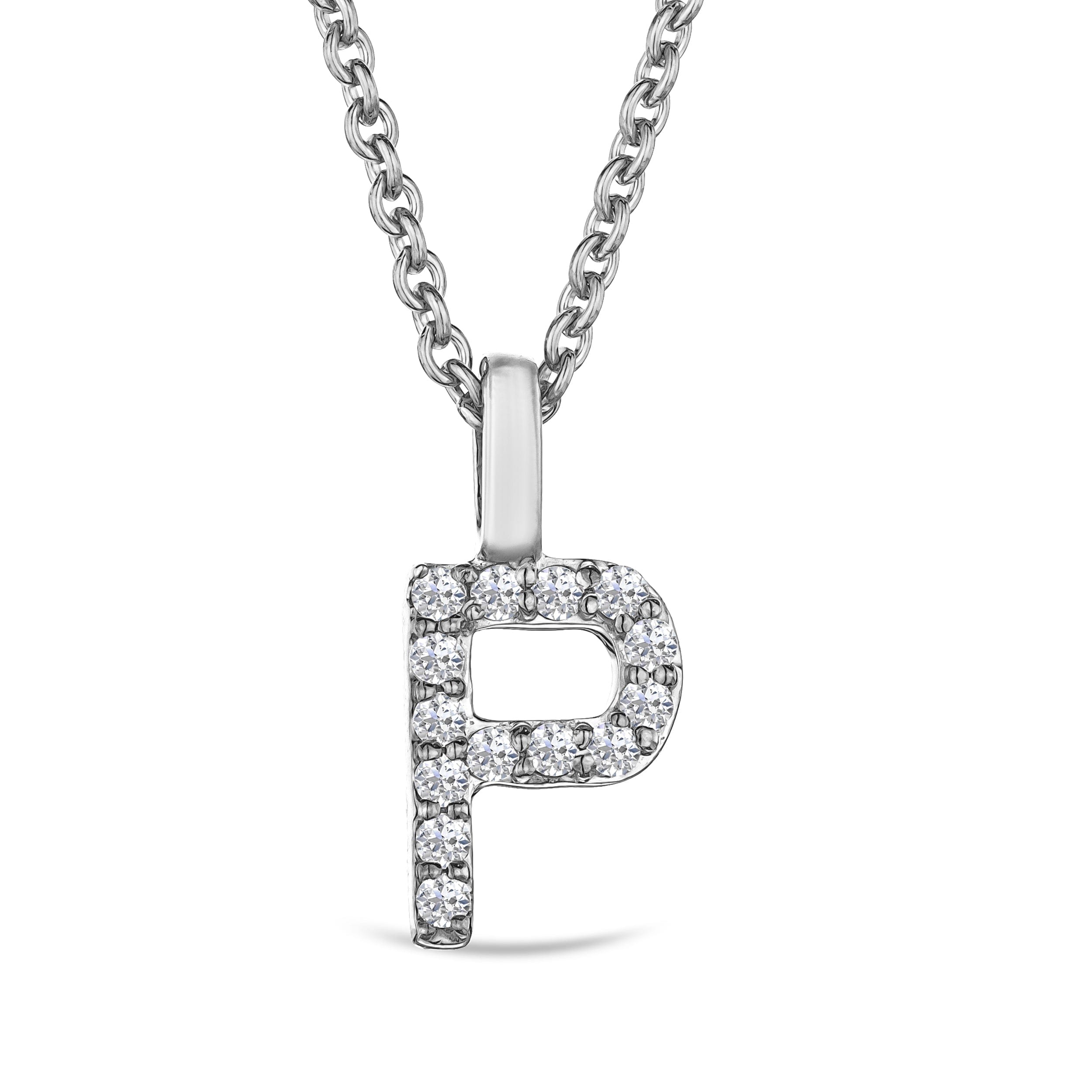 Initial Love Letter Initial P Lab Diamond Necklace set in 9K White Gold