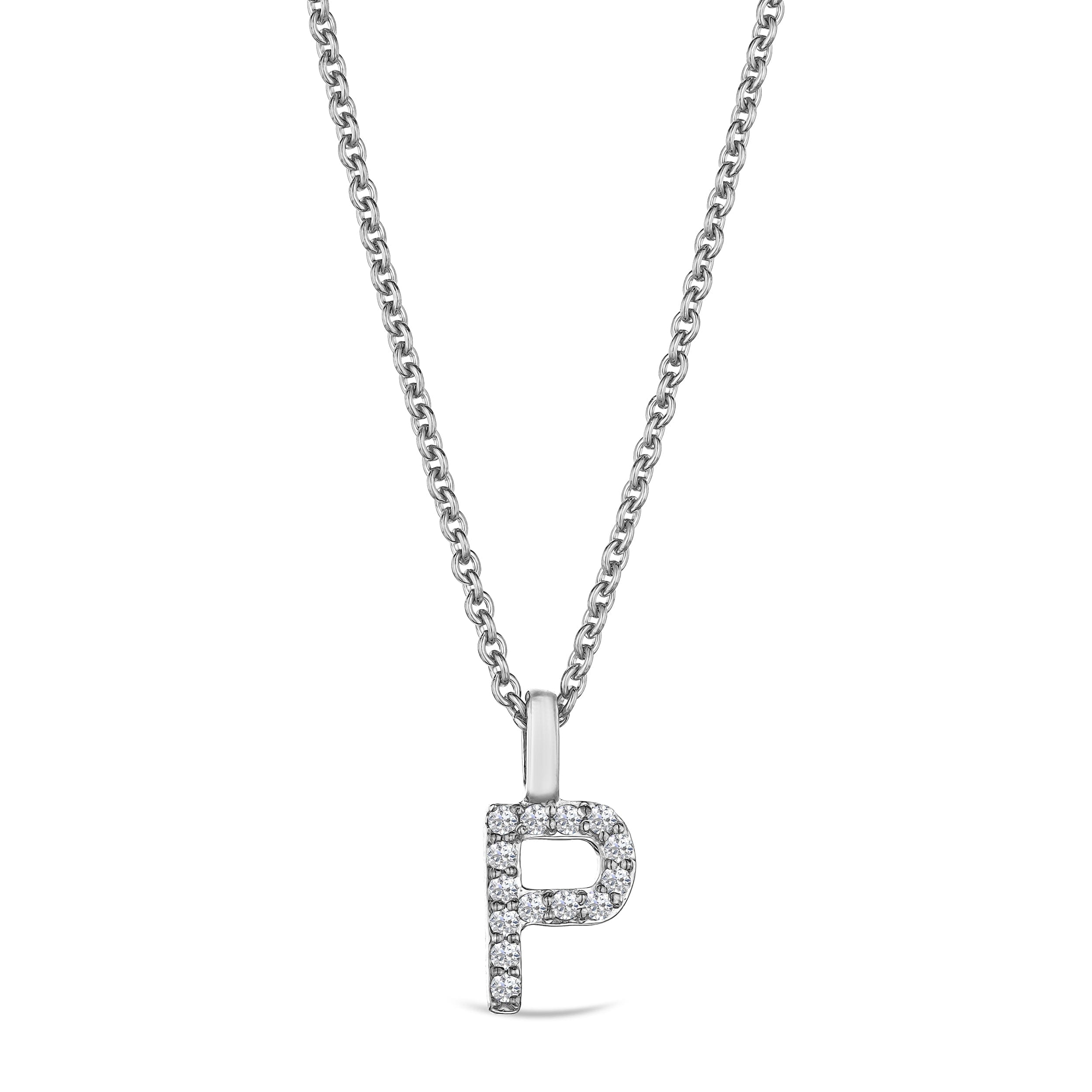 Initial Love Letter Initial P Lab Diamond Necklace set in 9K White Gold