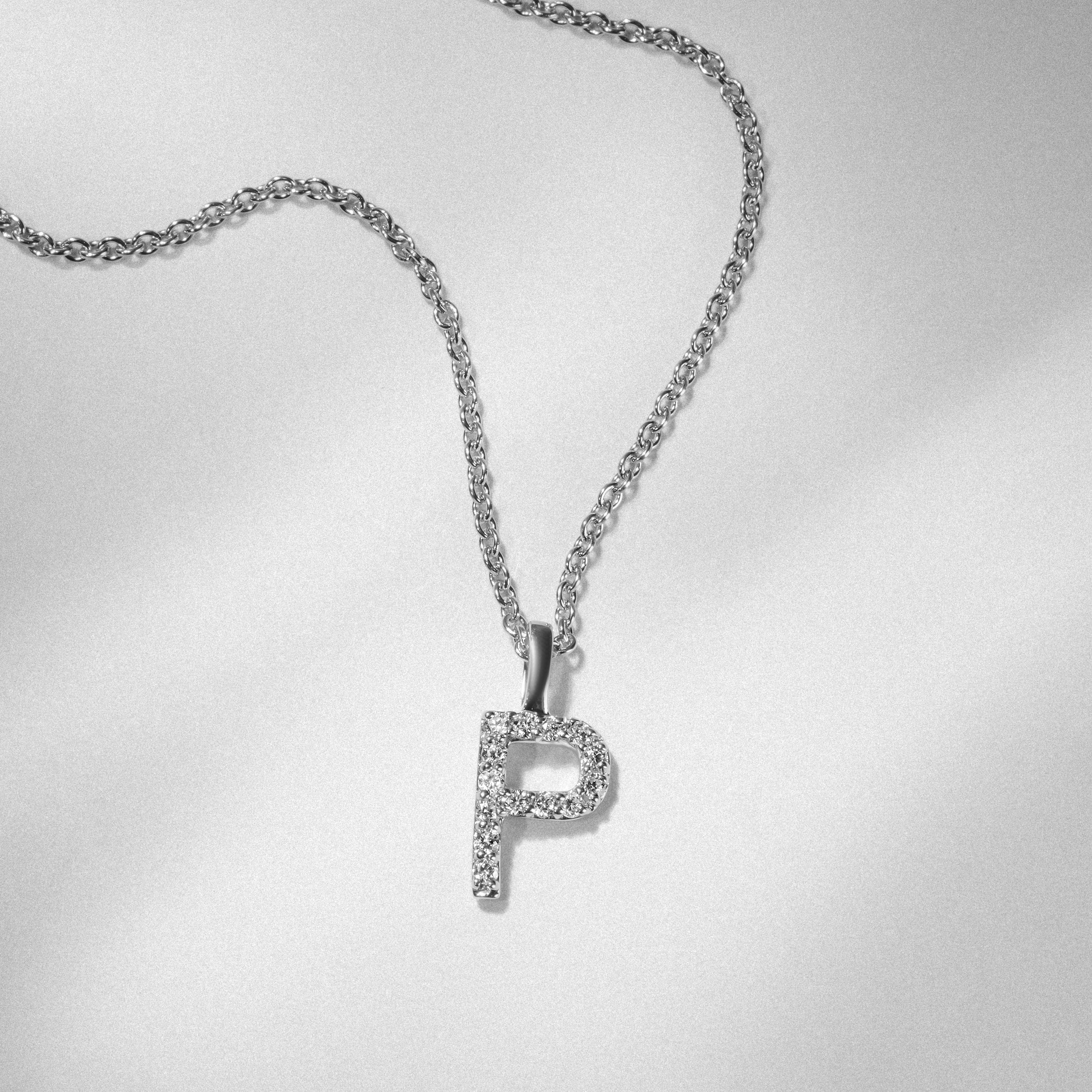 Initial Love Letter Initial P Lab Diamond Necklace set in 9K White Gold