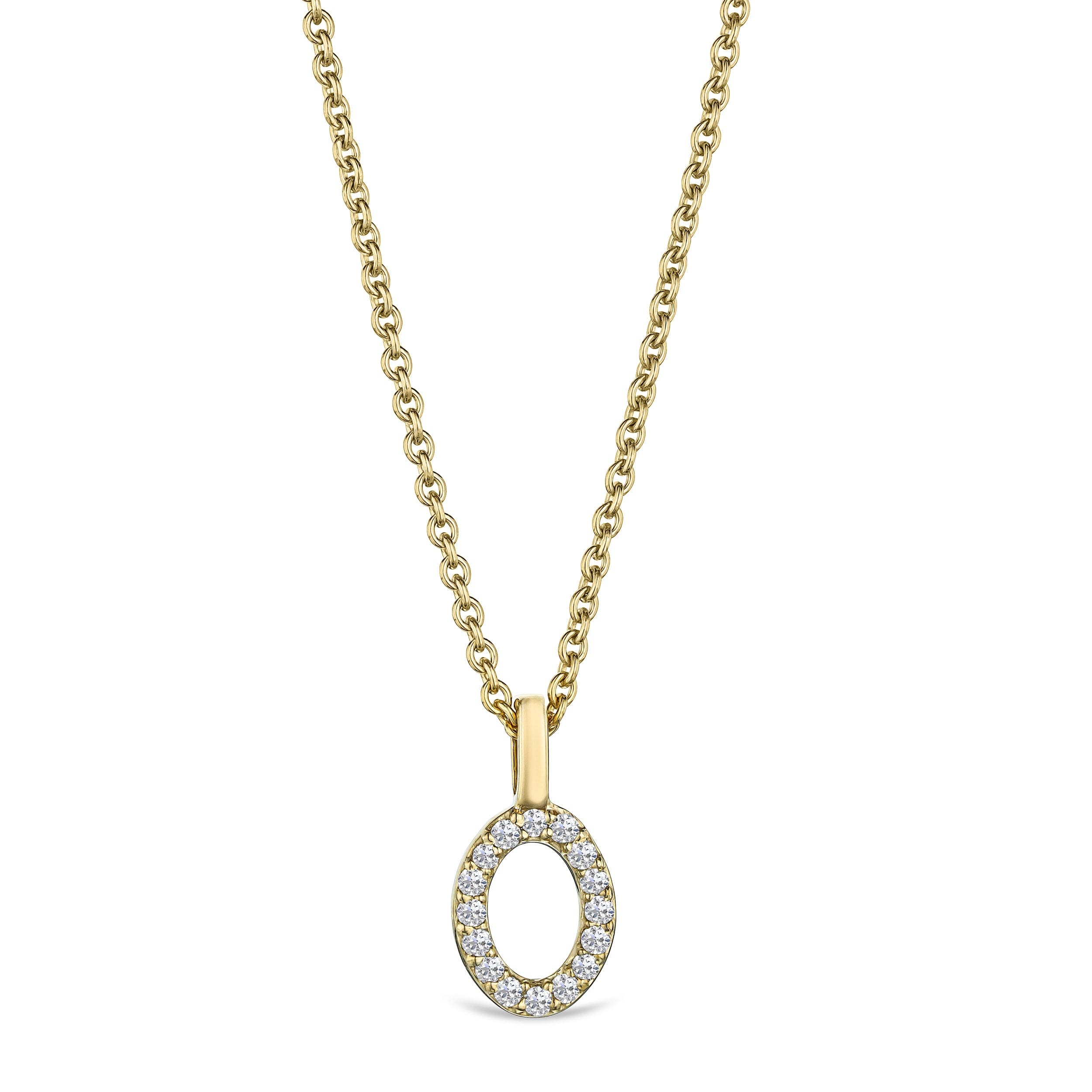 Initial Love Letter Initial O Lab Diamond Necklace set in 9K Yellow Gold
