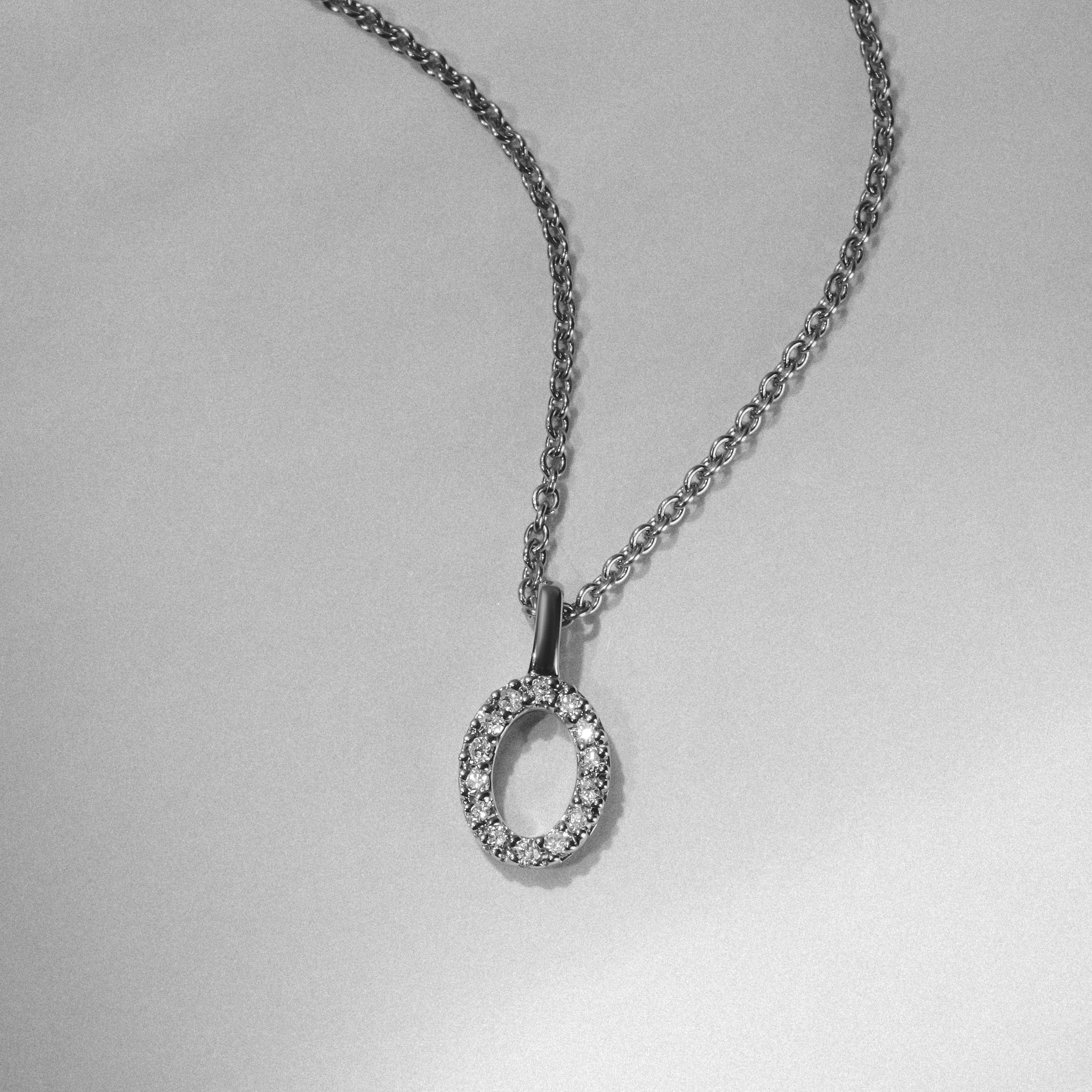 Initial Love Letter Initial O Lab Diamond Necklace set in 9K White Gold