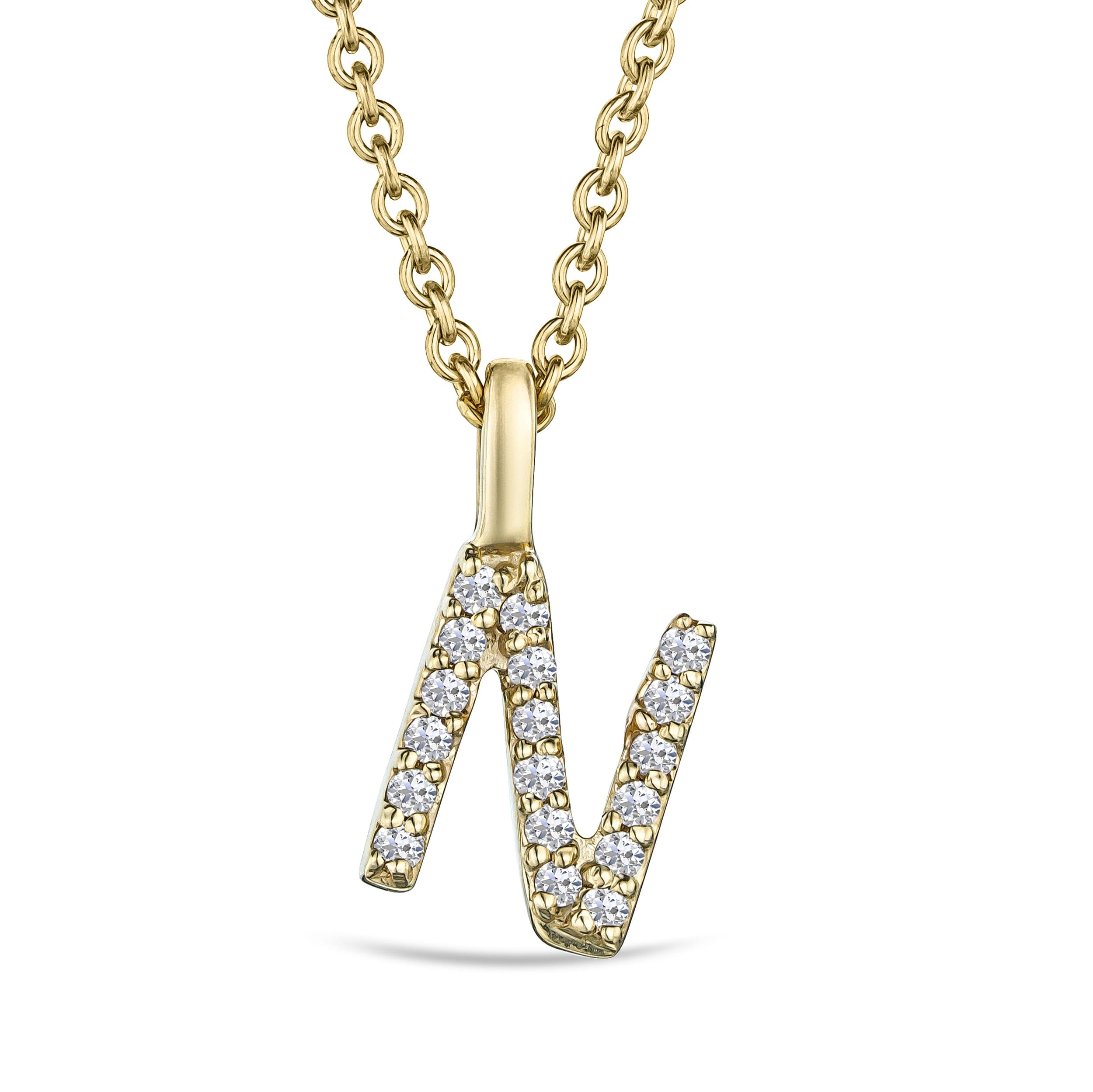 Initial Love Letter Initial N Lab Diamond Necklace set in 9K Yellow Gold