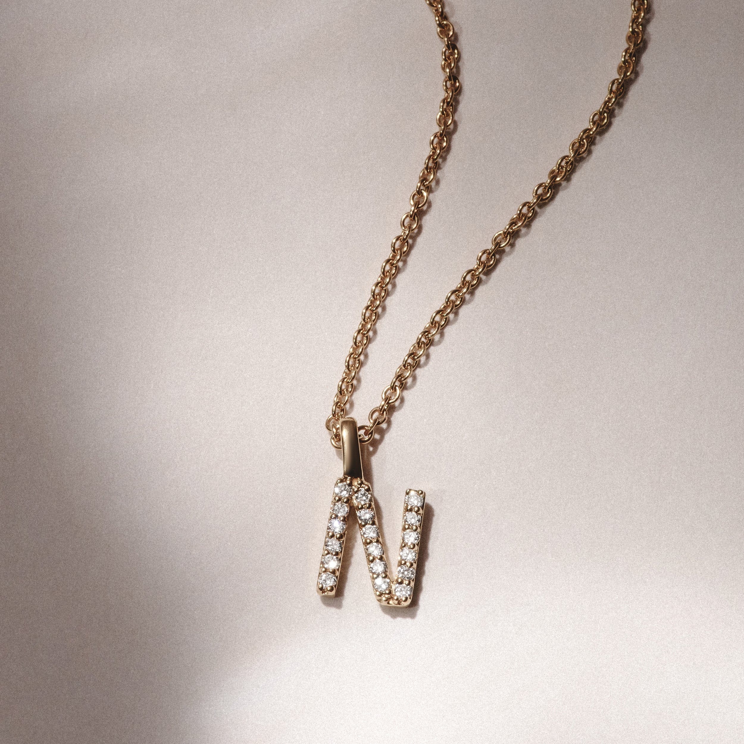 Initial Love Letter Initial N Lab Diamond Necklace set in 9K Yellow Gold